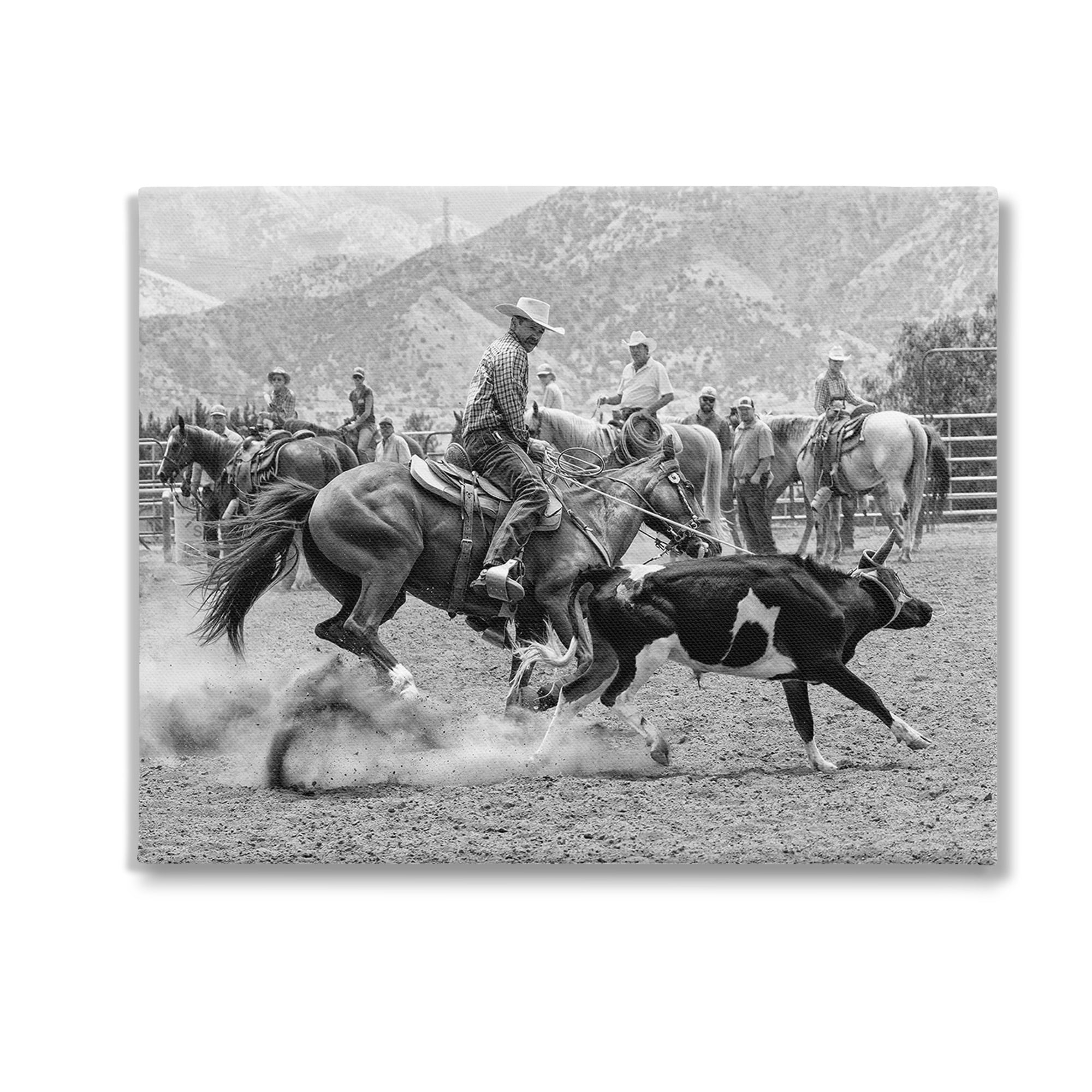 Stupell Industries Rodeo Cowboys with Cattle Animals & Insects Painting Gallery Wrapped Canvas Art Print Wall Art, 30 x 24