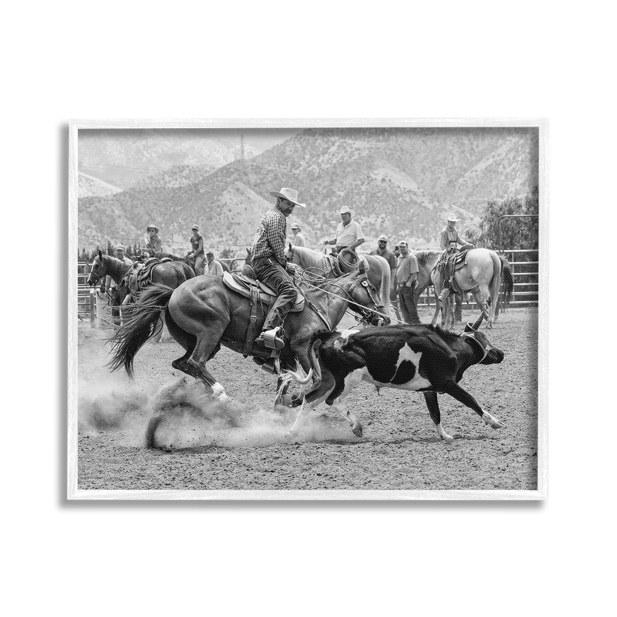 Stupell Industries Rodeo Cowboys with Cattle Animals & Insects Painting White Framed Art Print Wall Art, 20 x 16