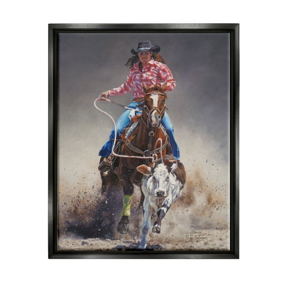 Stupell Industries Rodeo Cowgirl & Lasso Animals & Insects Painting Black Floater Framed Art Print Wall Art, 17 x 21