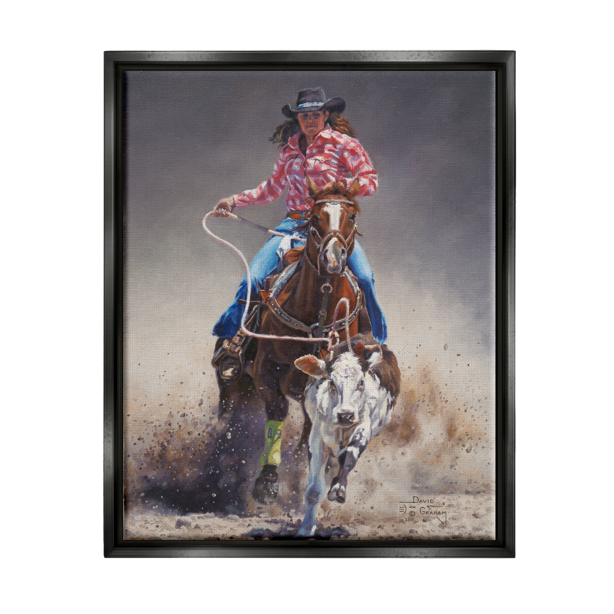 Stupell Industries Rodeo Cowgirl & Lasso Animals & Insects Painting Black Floater Framed Art Print Wall Art, 25 x 31