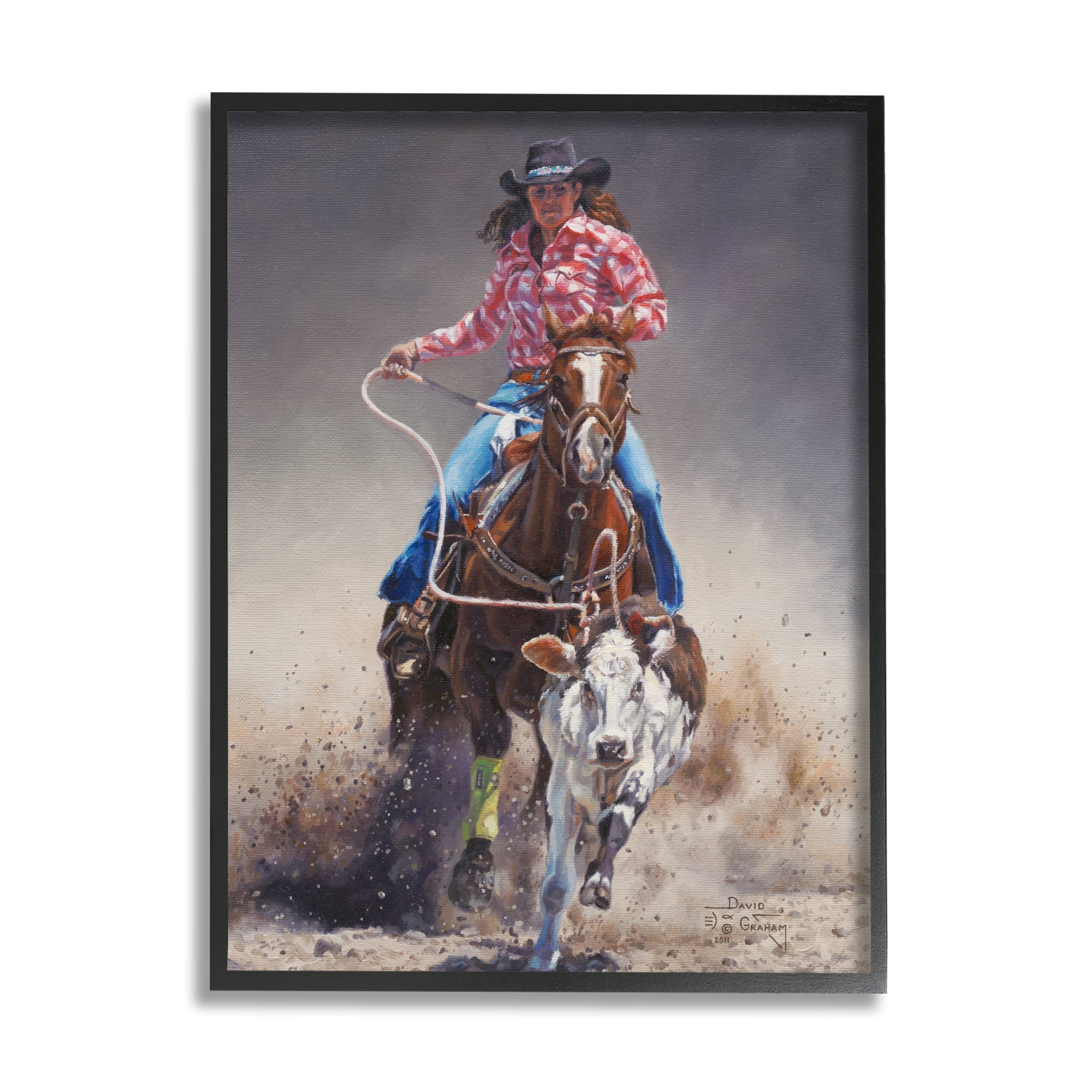 Stupell Industries Rodeo Cowgirl & Lasso Animals & Insects Painting Black Framed Art Print Wall Art, 16 x 20