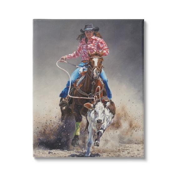 Stupell Industries Rodeo Cowgirl & Lasso Animals & Insects Painting Gallery Wrapped Canvas Print Wall Art, 36 x 48