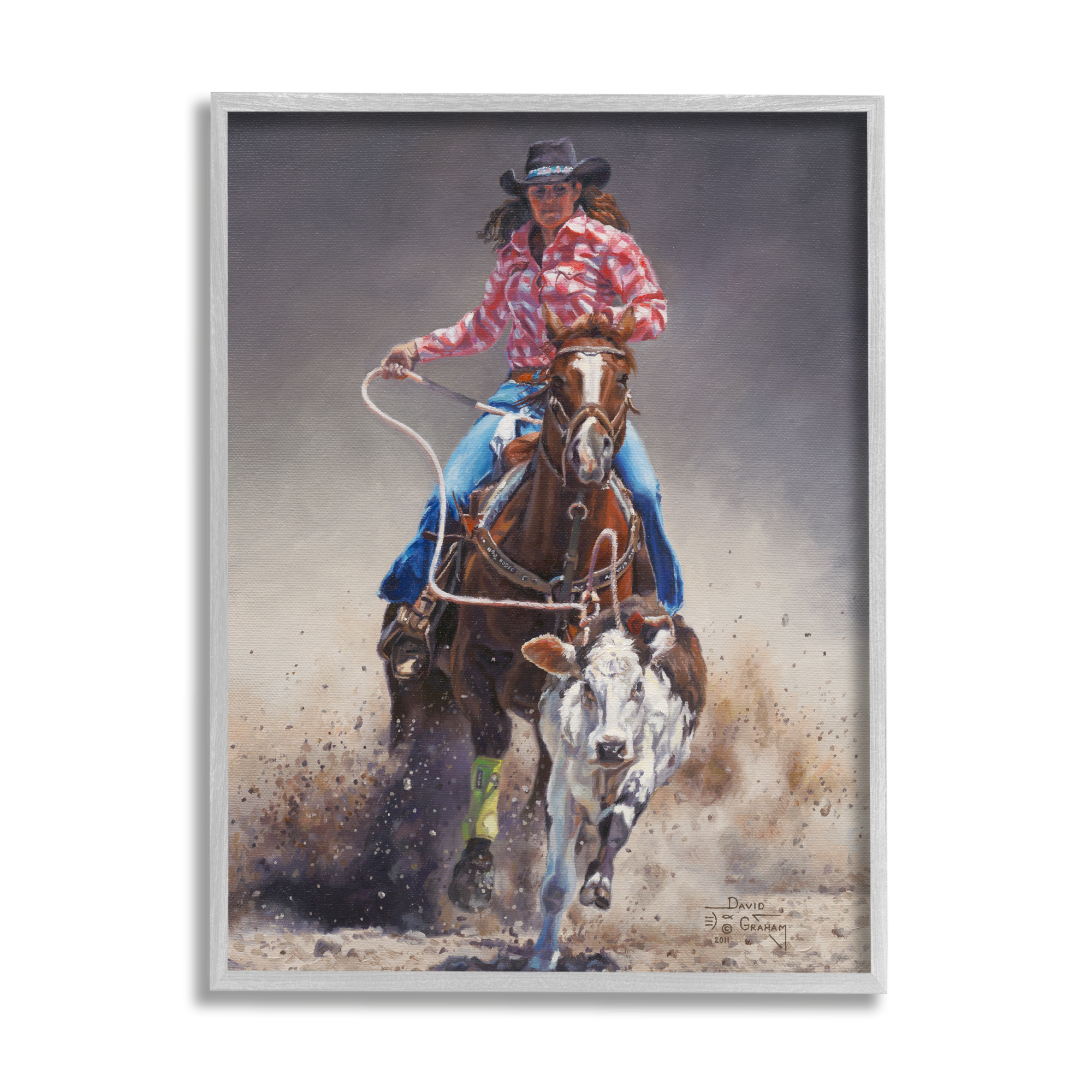 Stupell Industries Rodeo Cowgirl & Lasso Animals & Insects Painting Gray Framed Art Print Wall Art, 16 x 20