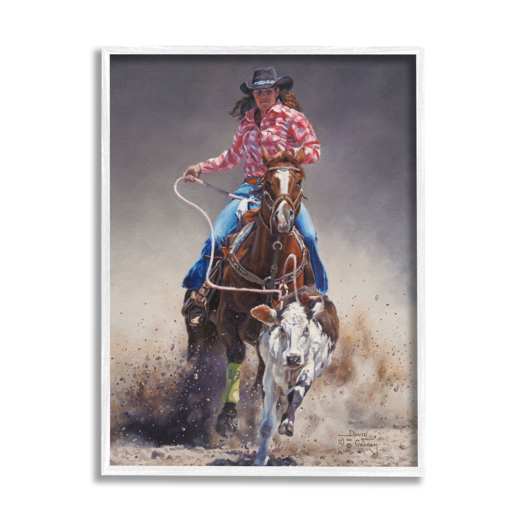 Stupell Industries Rodeo Cowgirl & Lasso Animals & Insects Painting White Framed Art Print Wall Art, 16 x 20