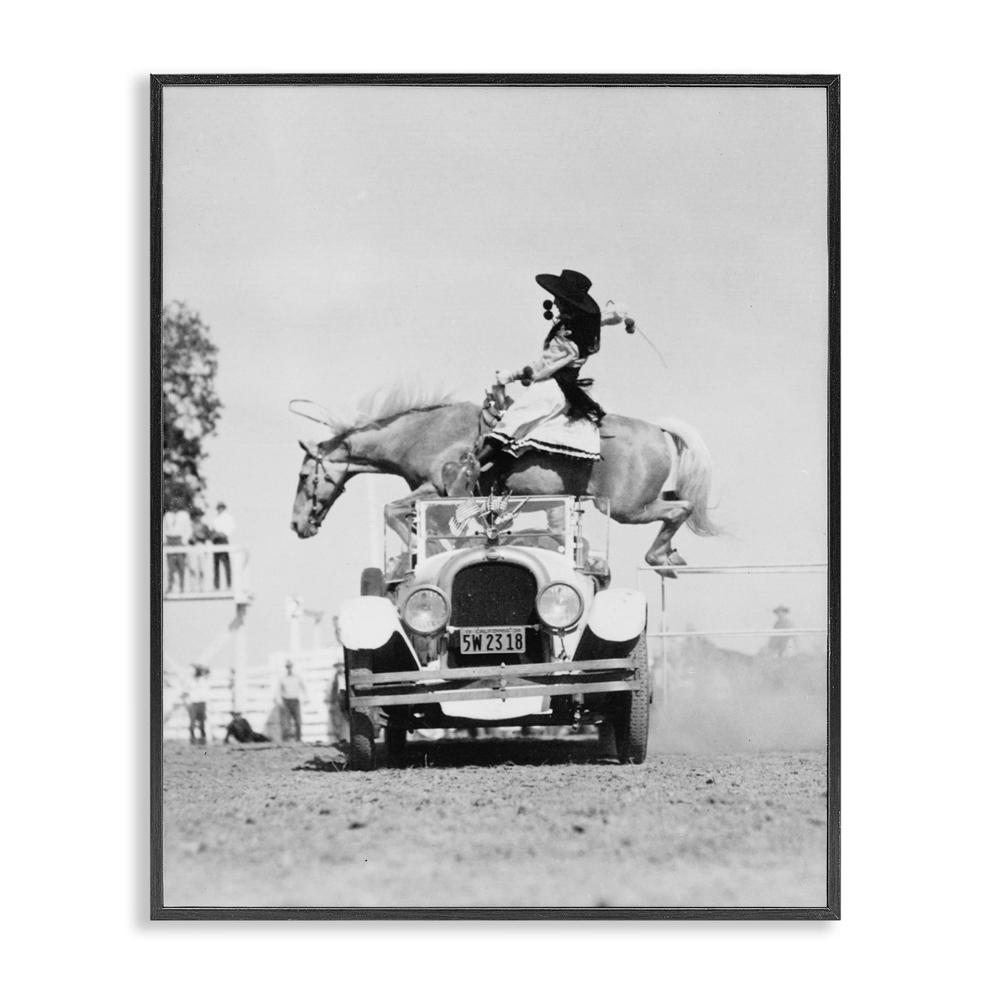 Stupell Industries Rodeo Girl Jumping Horse Animals Photography Black Framed Art Print Wall Art, 24 x 30