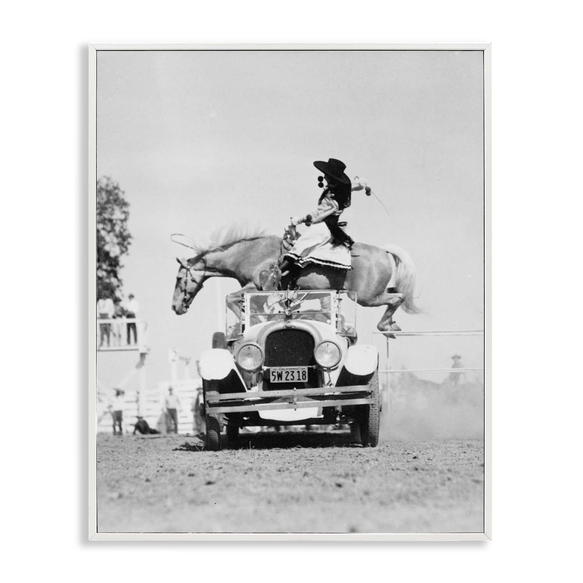 Stupell Industries Rodeo Girl Jumping Horse Animals Photography White Framed Art Print Wall Art, 24 x 30