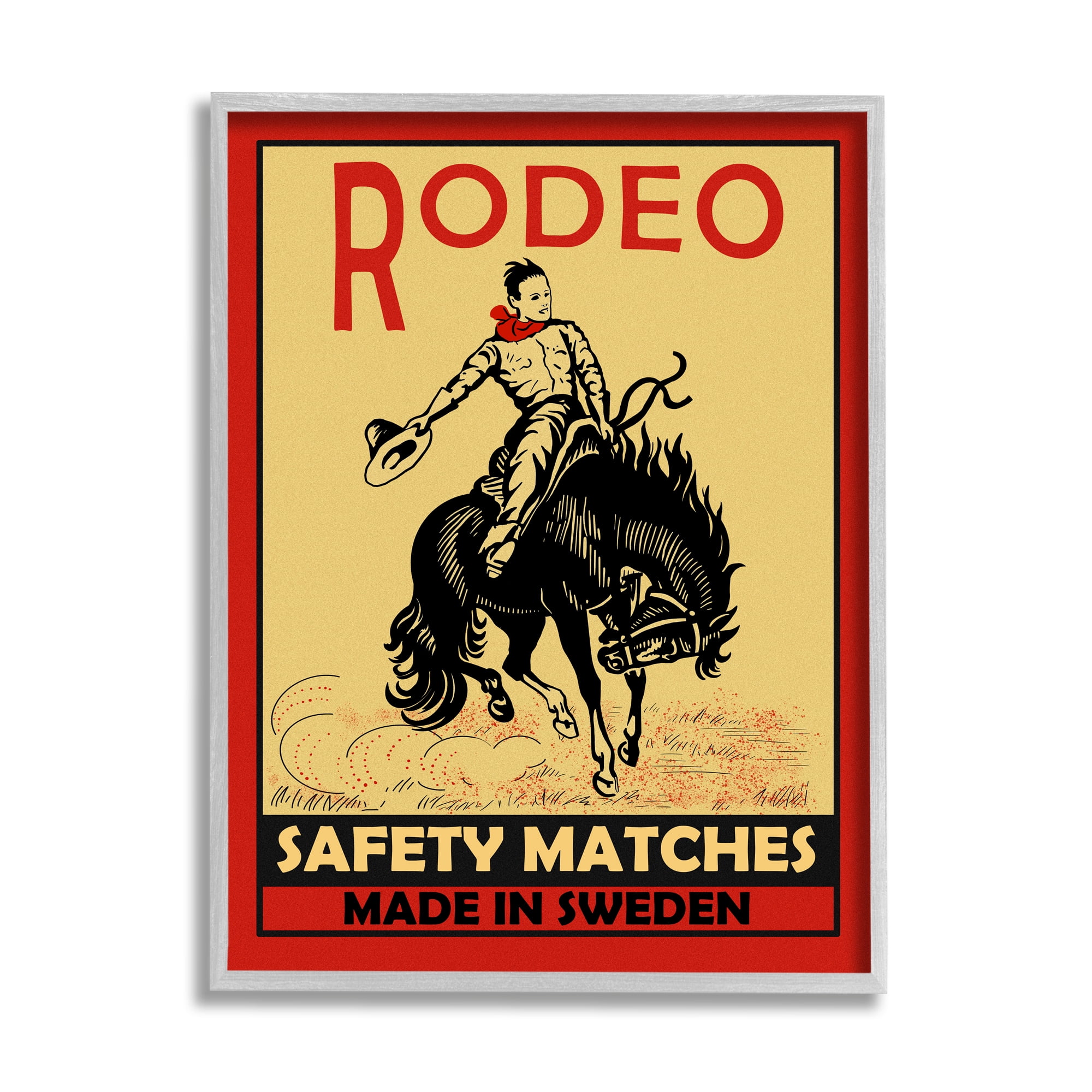 Stupell Industries Rodeo Safety Matches Cowboy Bucking Bronco Red Yellow, 11 x 14, Designed by Mark Rogan