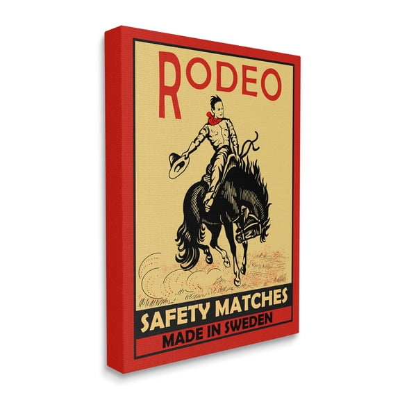 Stupell Industries Rodeo Safety Matches Cowboy Bucking Bronco Red Yellow, 24 x 30, Designed by Mark Rogan