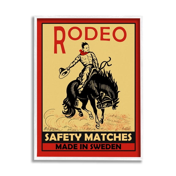 Stupell Industries Rodeo Safety Matches Cowboy Bucking Bronco Red Yellow, 24 x 30, Designed by Mark Rogan