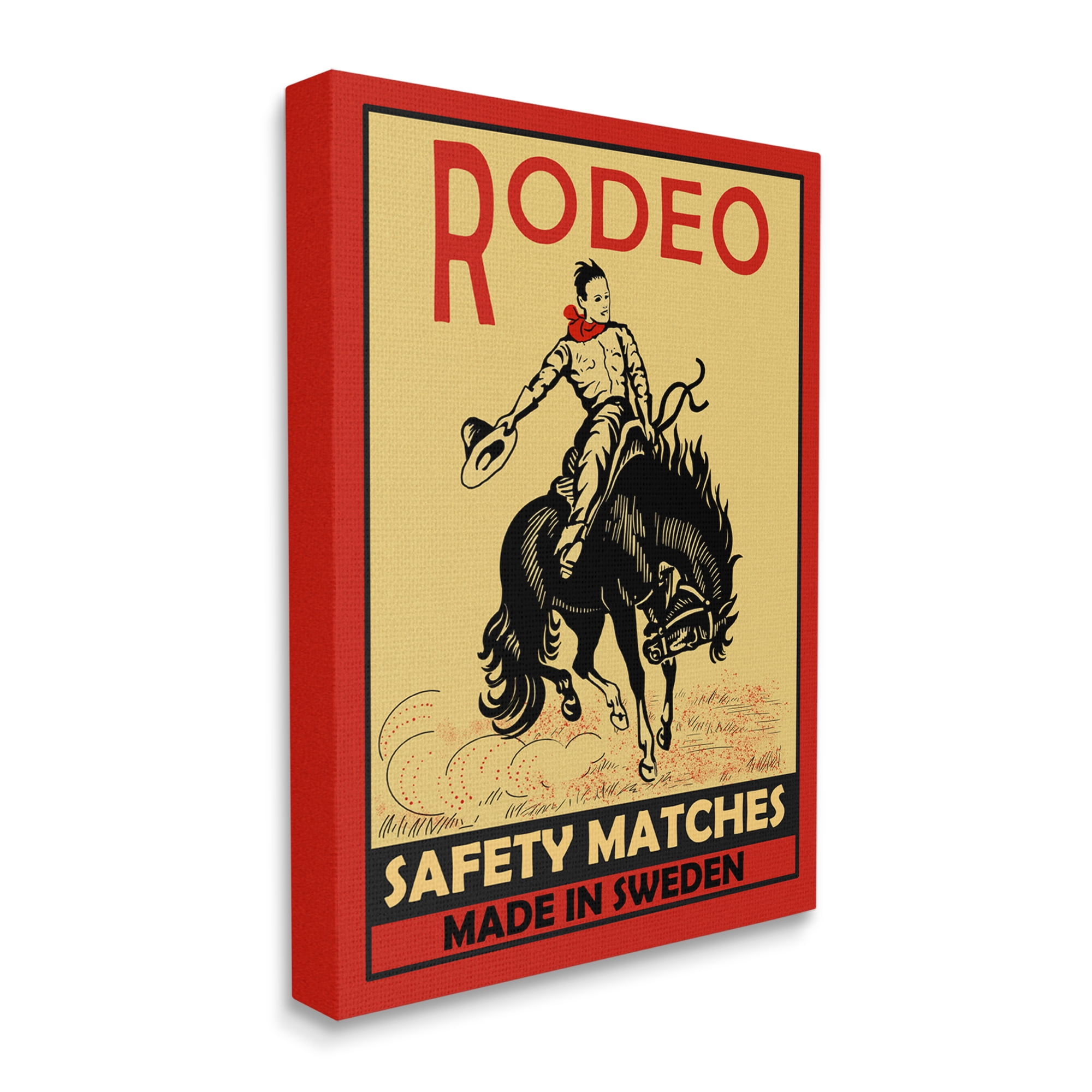 Stupell Industries Rodeo Safety Matches Cowboy Bucking Bronco Red Yellow, 36 x 48, Designed by Mark Rogan