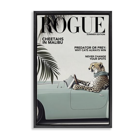 Stupell Industries Rogue Cheetah Magazine Transportation Painting Black Floater Framed Canvas Art Print Wall Art, 17 x 25