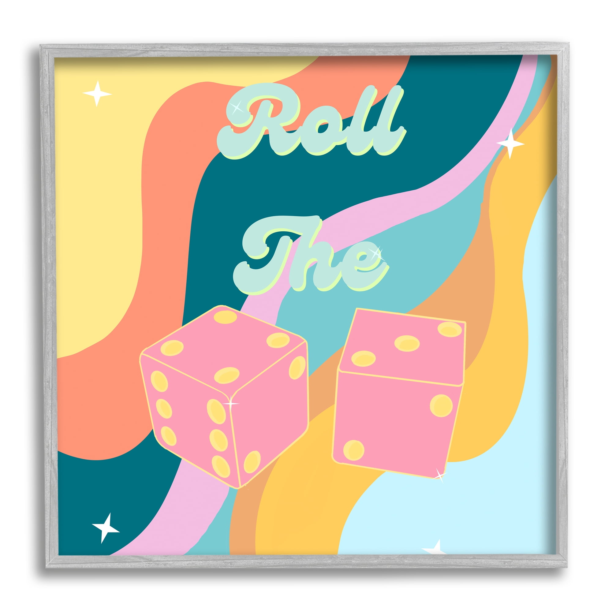 Stupell Industries Roll The Dice Groovy Phrase Religious Painting Gray Framed Art Print Wall Art