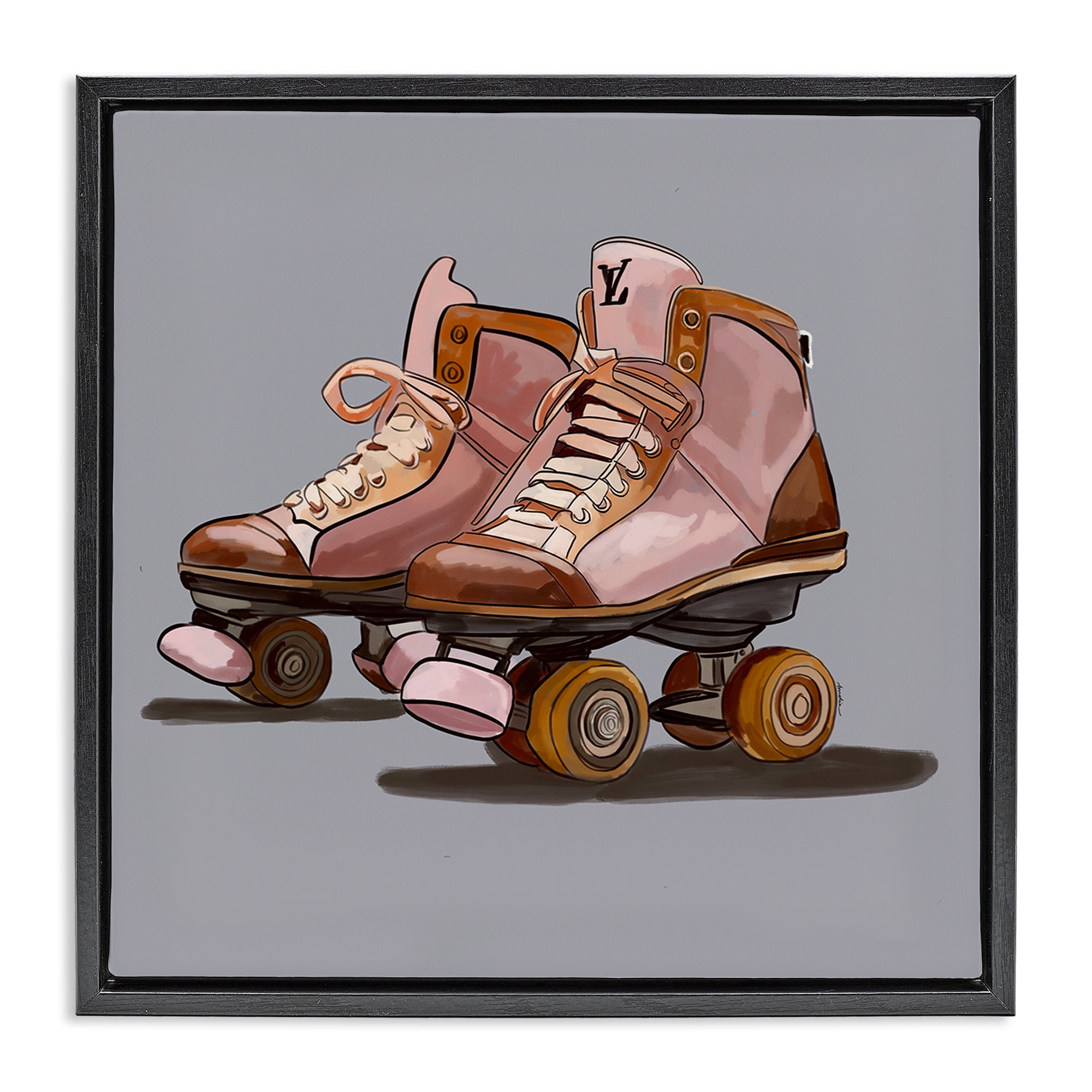 Stupell Industries Roller Skates on Grey Sports Painting Black Floater Framed Art Print Wall Art, 25 x 25