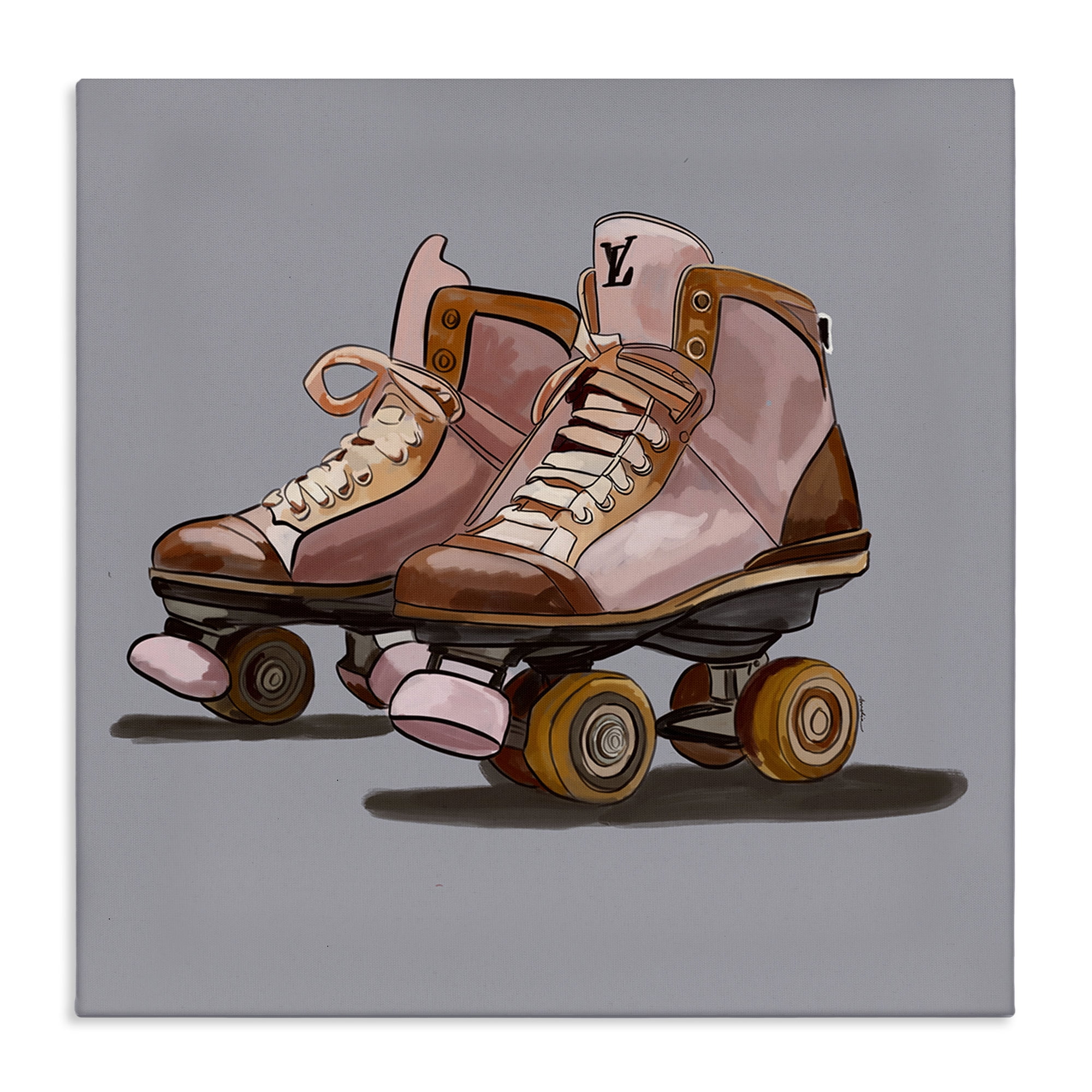 Stupell Industries Roller Skates on Grey Sports Painting Gallery Wrapped Canvas Art Print Wall Art, 17 x 17