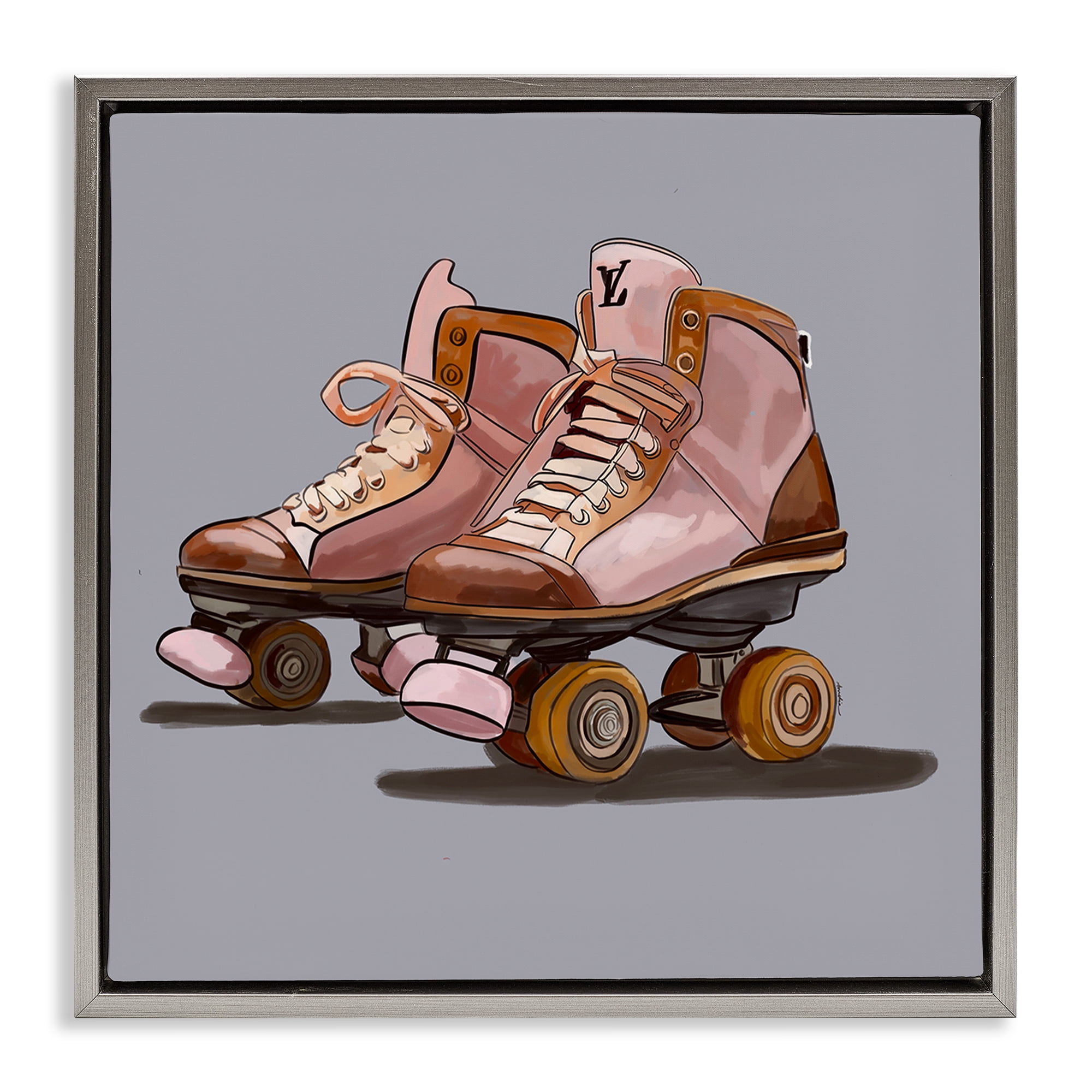 Stupell Industries Roller Skates on Grey Sports Painting Gray Floater Framed Art Print Wall Art, 18 x 18