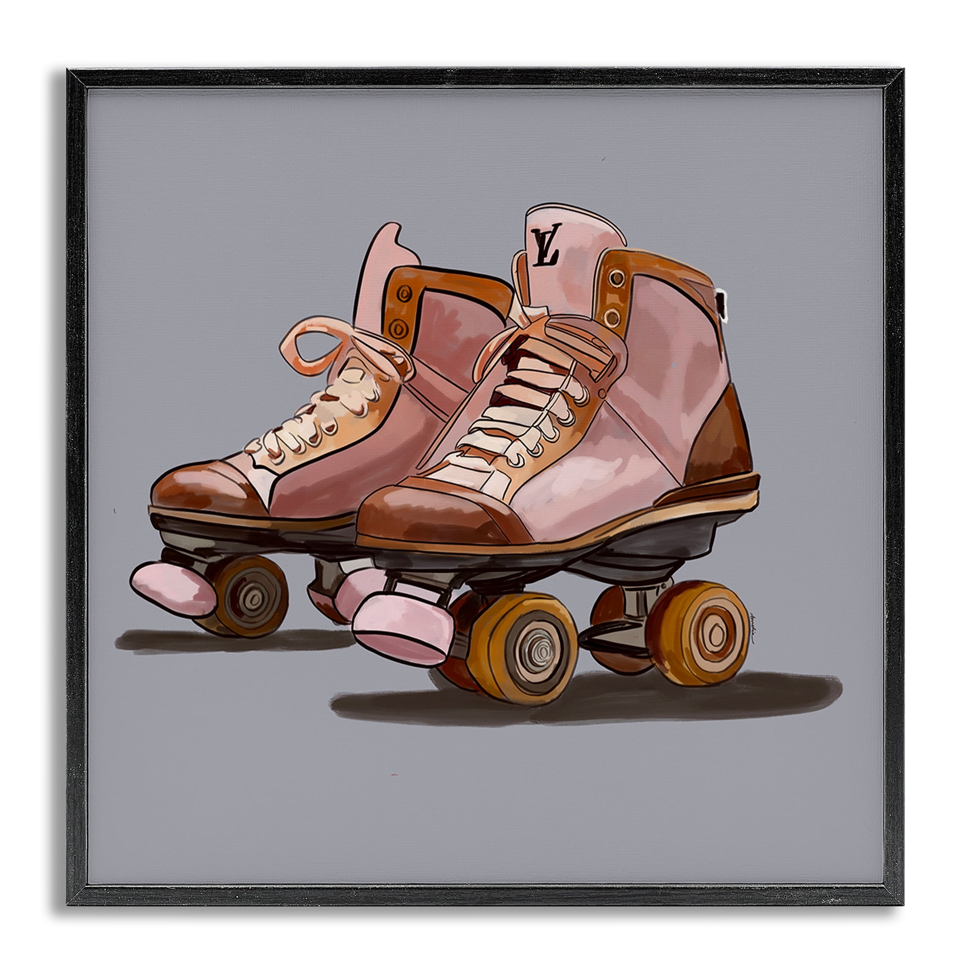 Stupell Industries Roller Skates on Grey Sports Painting Gray Framed Art Print Wall Art, 17 x 17