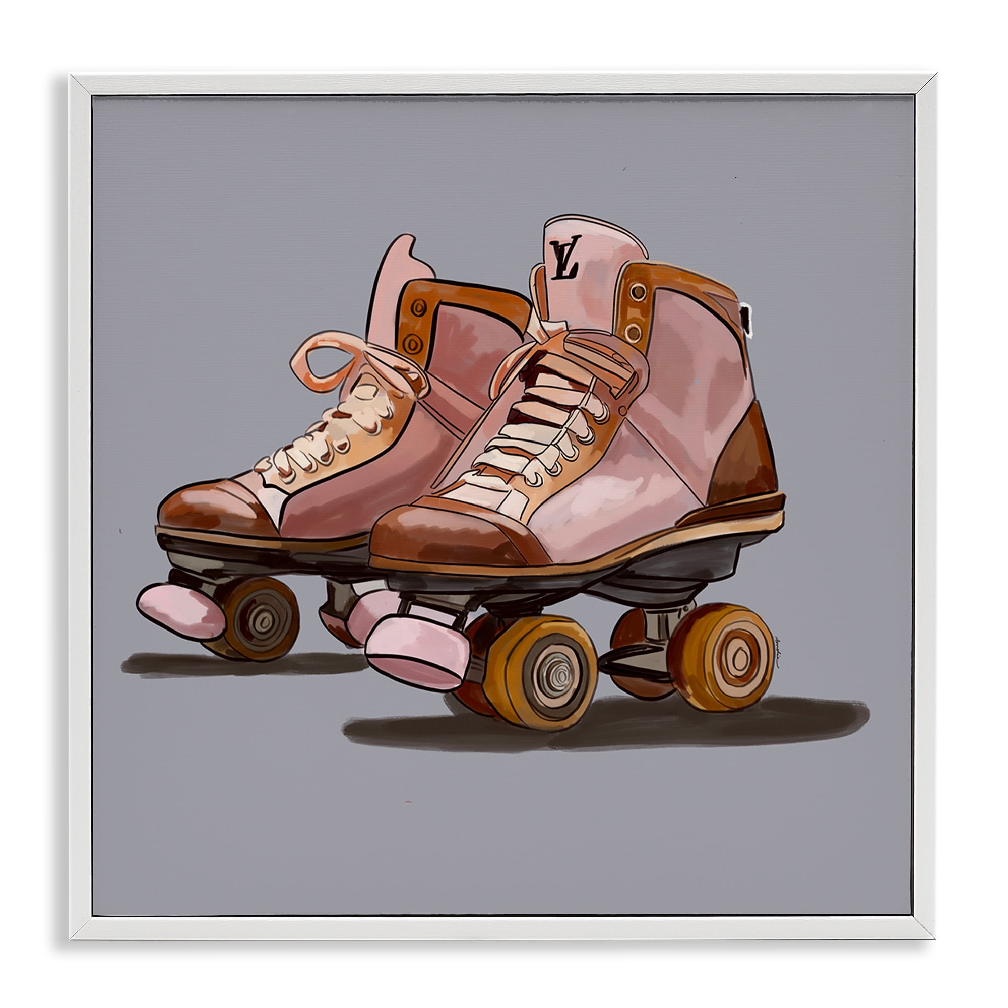 Stupell Industries Roller Skates on Grey Sports Painting White Framed Art Print Wall Art, 17 x 17