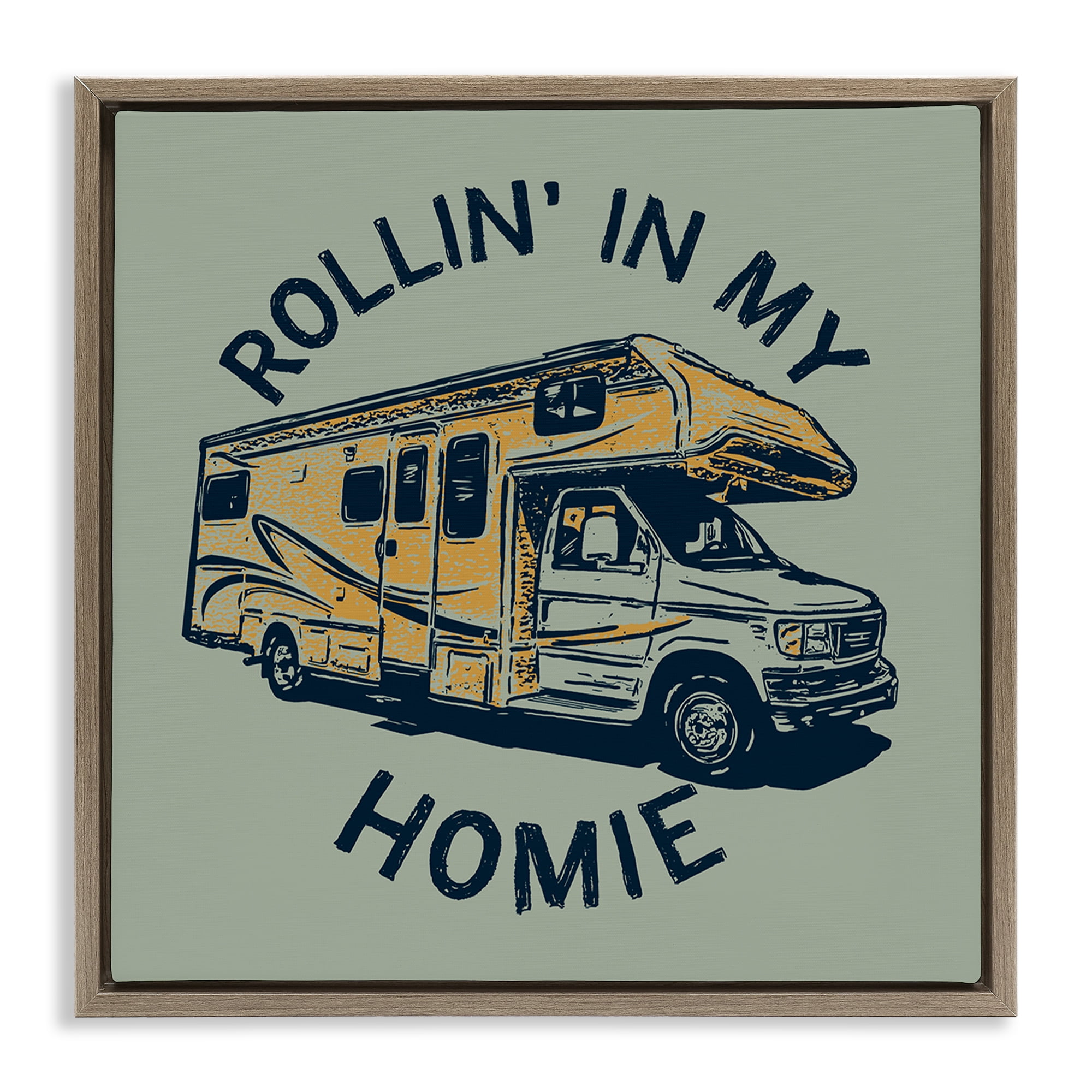 Stupell Industries Rollin' In My Homie Transportation Painting Brown Floater Framed Art Print Wall Art, 18 x 18
