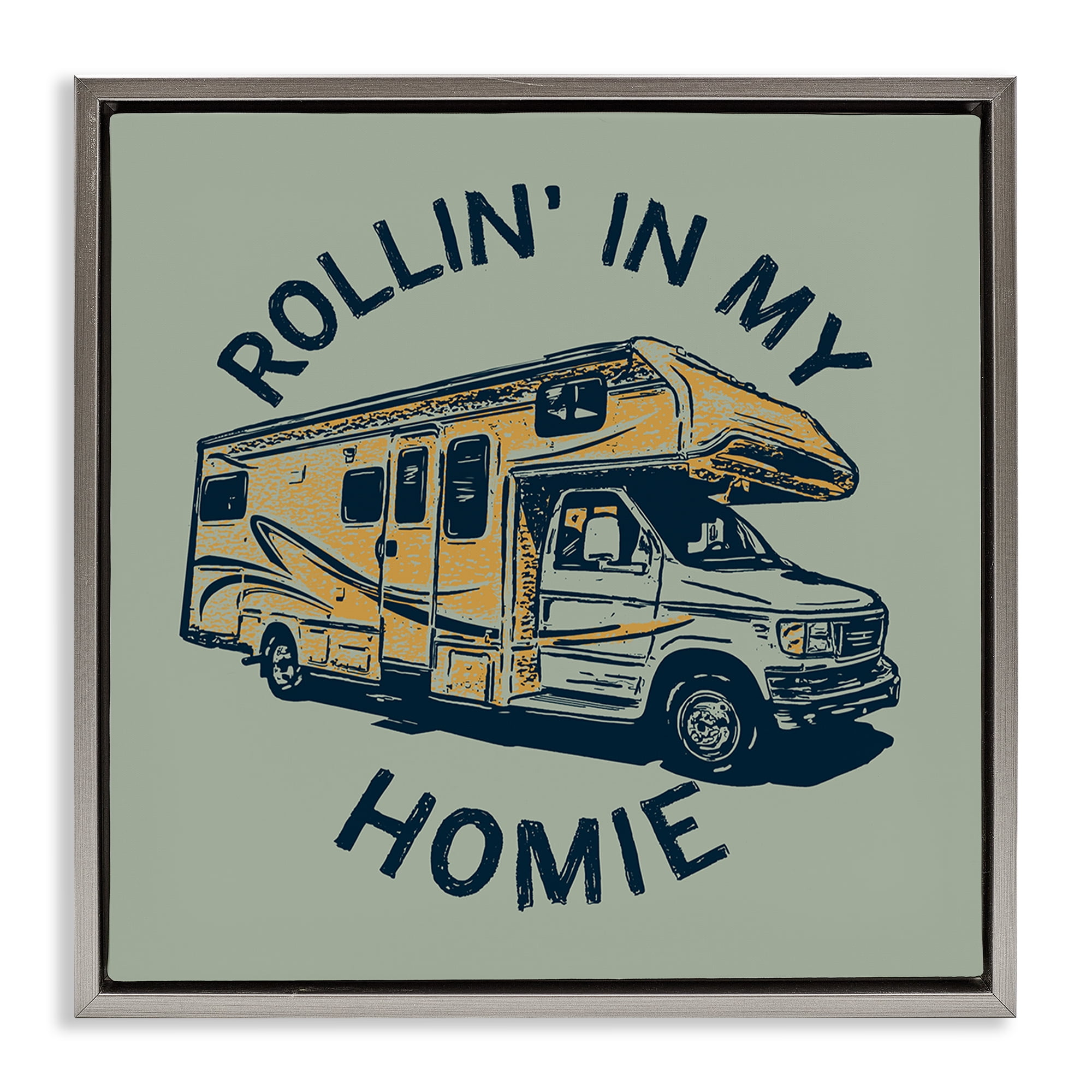 Stupell Industries Rollin' In My Homie Transportation Painting Gray Floater Framed Art Print Wall Art, 18 x 18