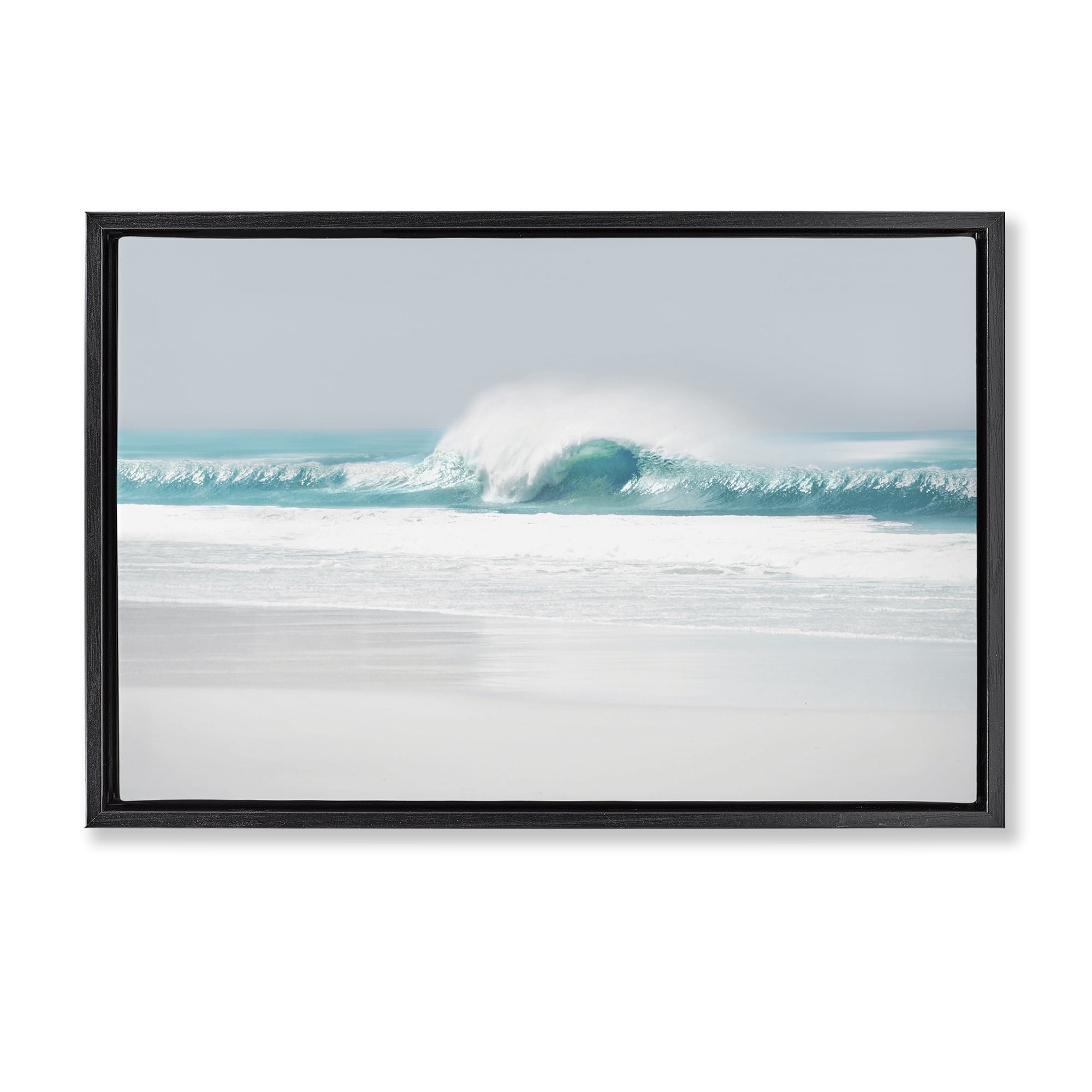 Stupell Industries Rolling Aqua Waves Landscape & Nature Photography Black Floater Framed Canvas Art Print Wall Art, 31 x 21