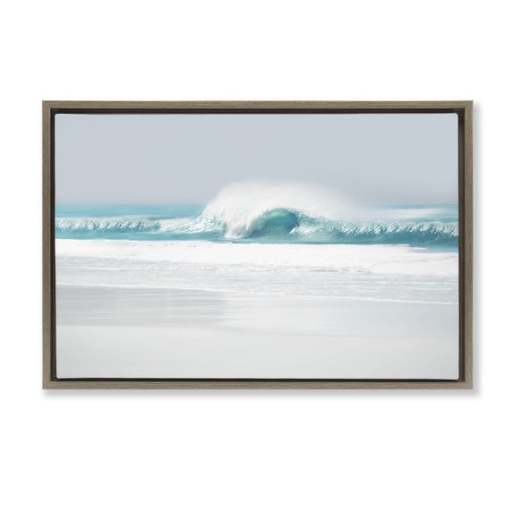 Stupell Industries Rolling Aqua Waves Landscape & Nature Photography Brown Floater Framed Canvas Art Print Wall Art, 31 x 21