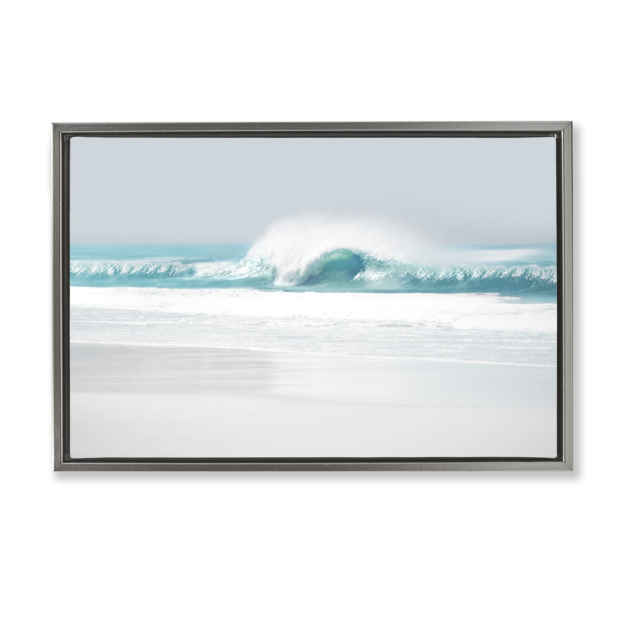 Stupell Industries Rolling Aqua Waves Landscape & Nature Photography Gray Floater Framed Canvas Art Print Wall Art, 25 x 17