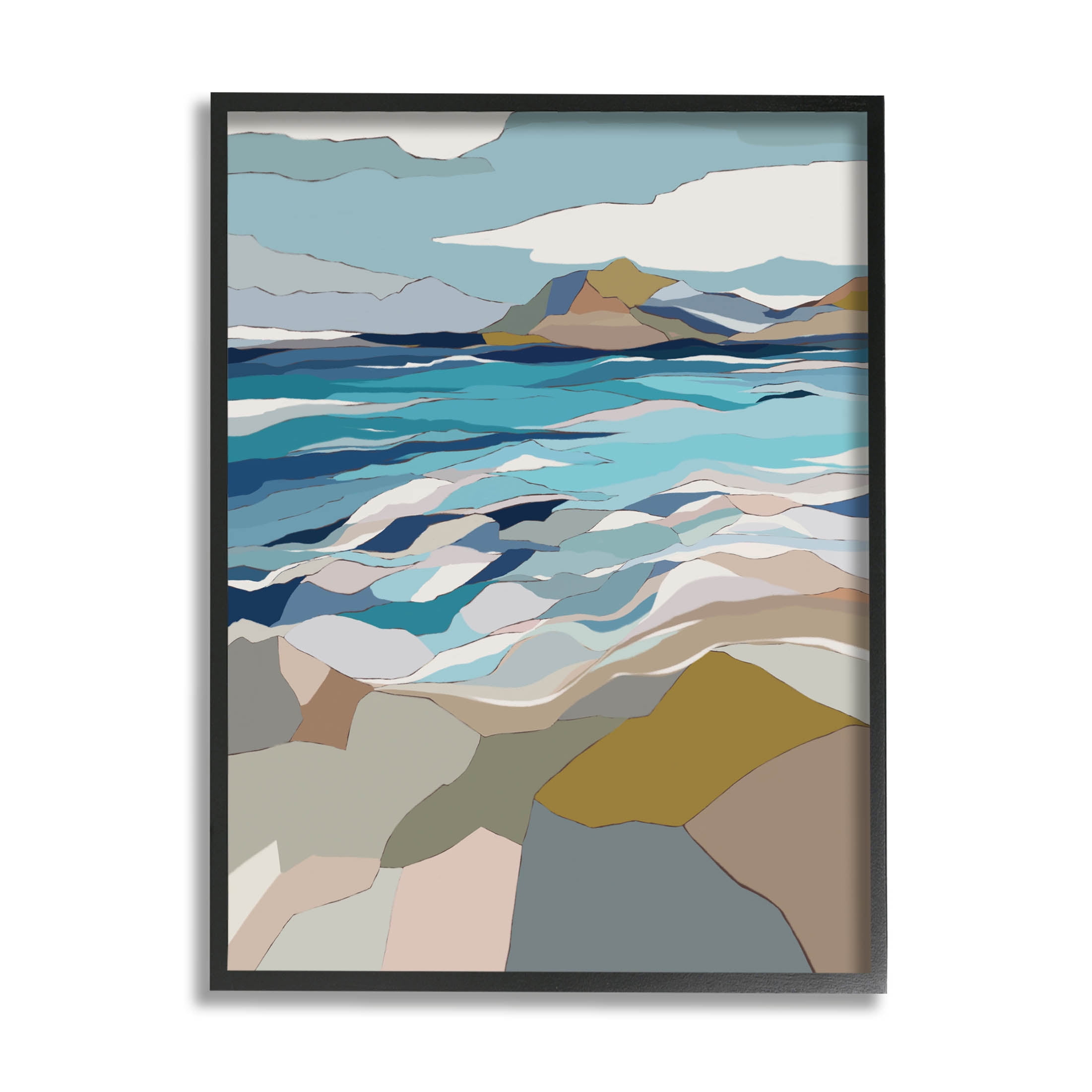 Stupell Industries Rolling Beach Waves Abstract Shore Graphic Art Black Framed Art Print Wall Art, Design by Nikita Jariwala