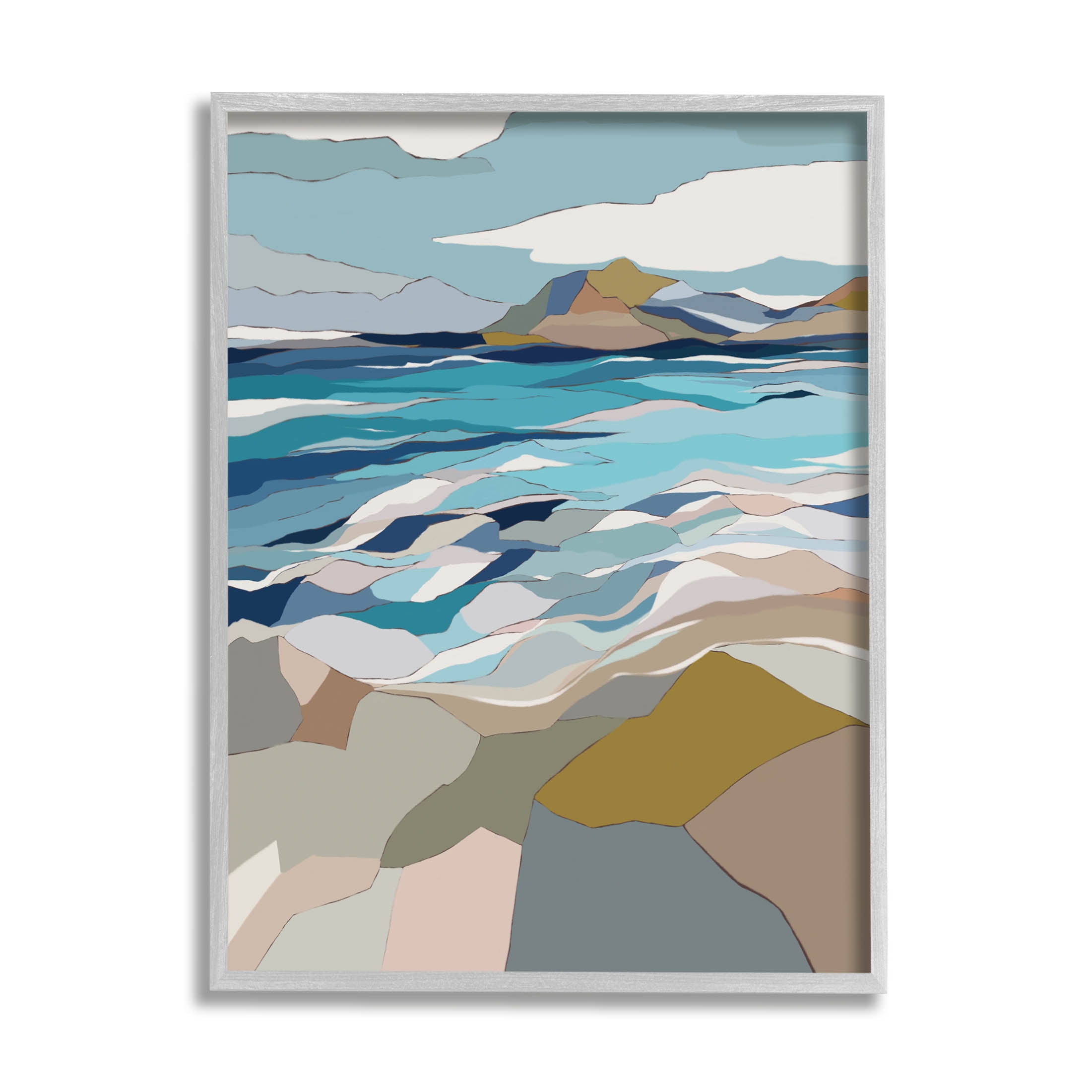 Stupell Industries Rolling Beach Waves Abstract Shore Graphic Art Gray Framed Art Print Wall Art, Design by Nikita Jariwala
