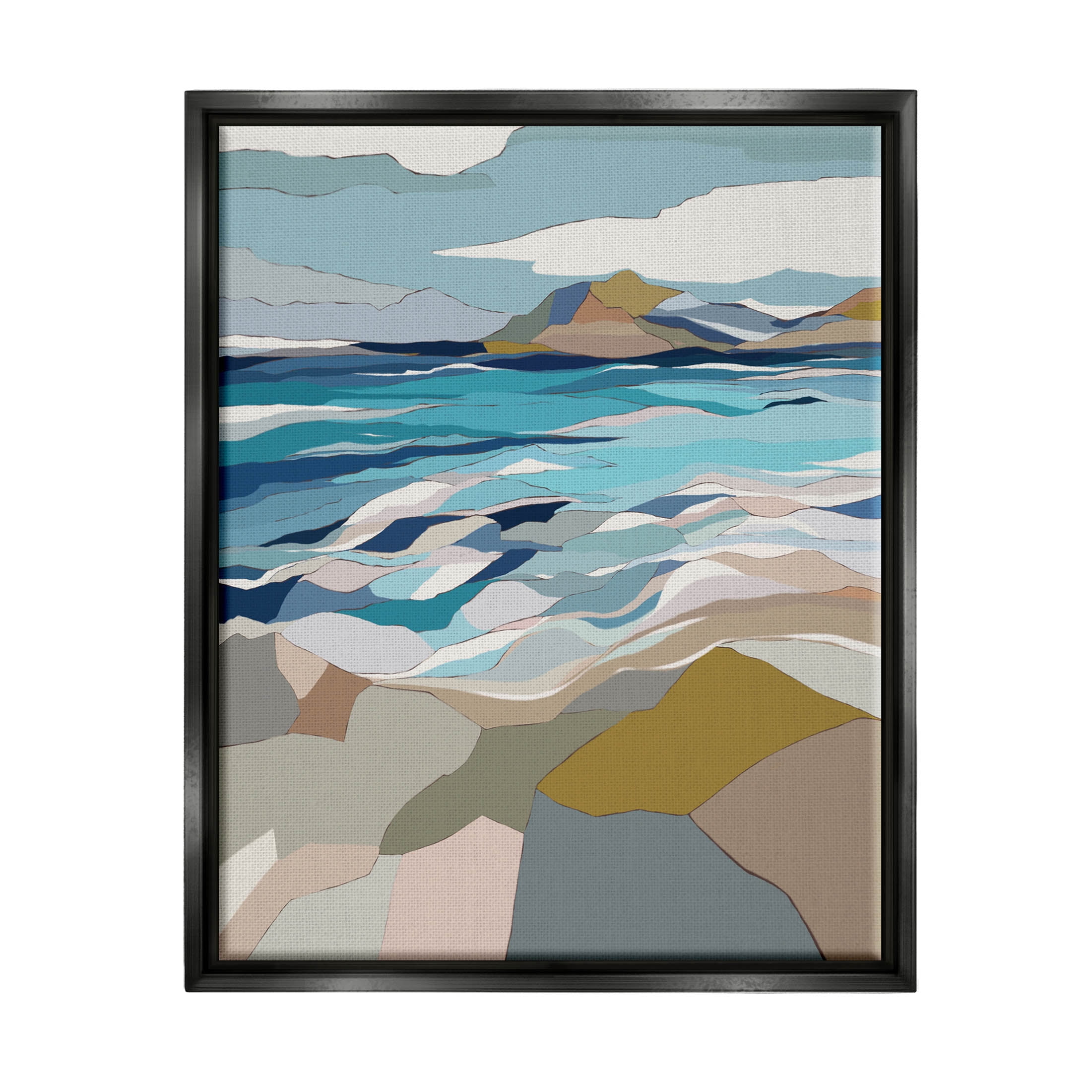 Stupell Industries Rolling Beach Waves Abstract Shore Graphic Art Jet Black Floating Framed Canvas Print Wall Art, Design by Nikita Jariwala