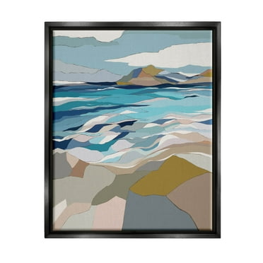 Stupell Industries Rolling Beach Waves Abstract Shore Graphic Art Jet Black Floating Framed Canvas Print Wall Art, Design by Nikita Jariwala