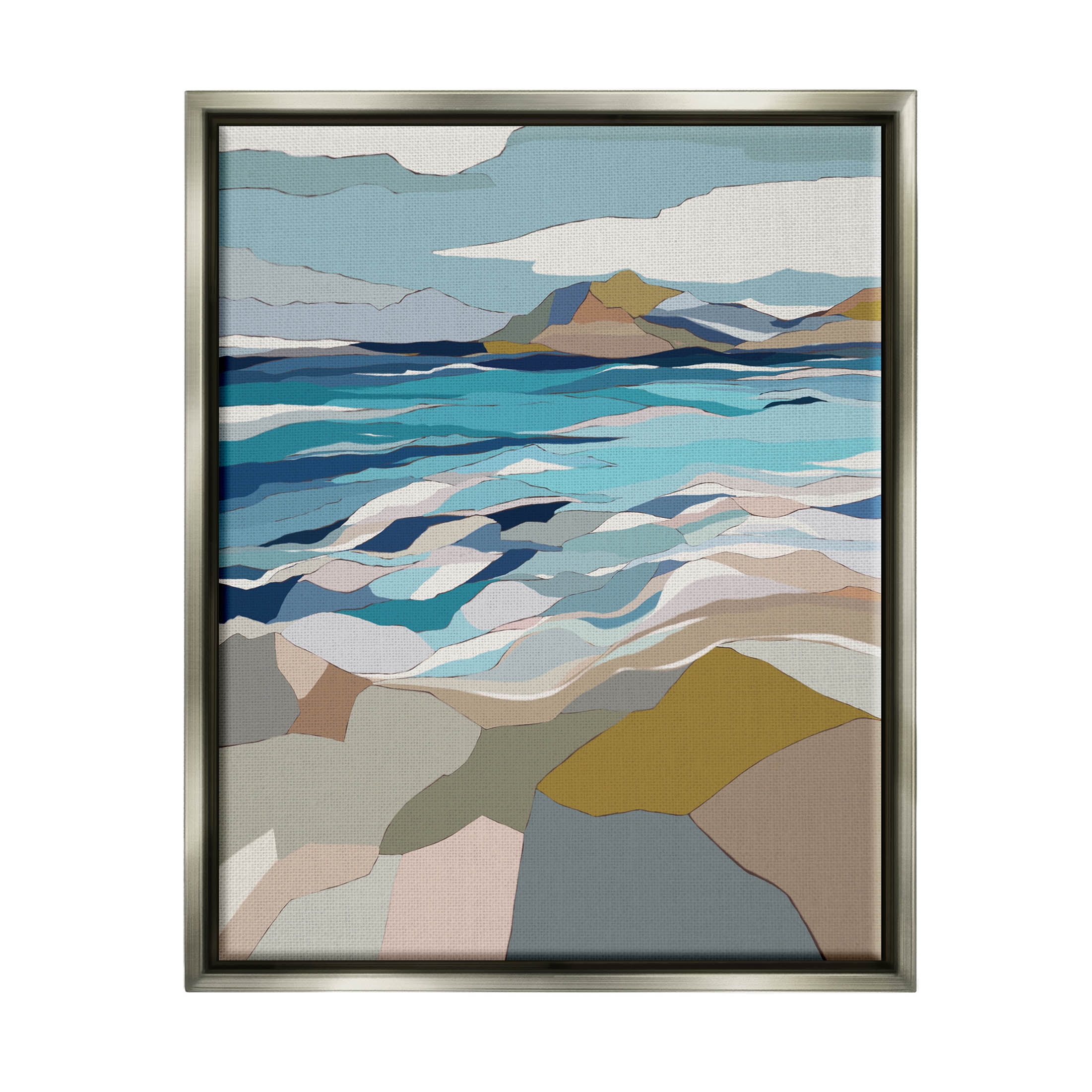 Stupell Industries Rolling Beach Waves Abstract Shore Graphic Art Luster Gray Floating Framed Canvas Print Wall Art, Design by Nikita Jariwala