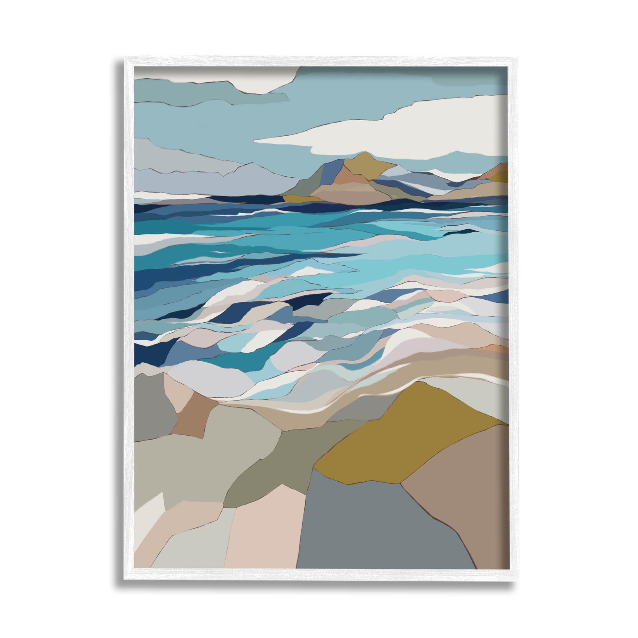 Stupell Industries Rolling Beach Waves Abstract Shore Graphic Art White Framed Art Print Wall Art, Design by Nikita Jariwala
