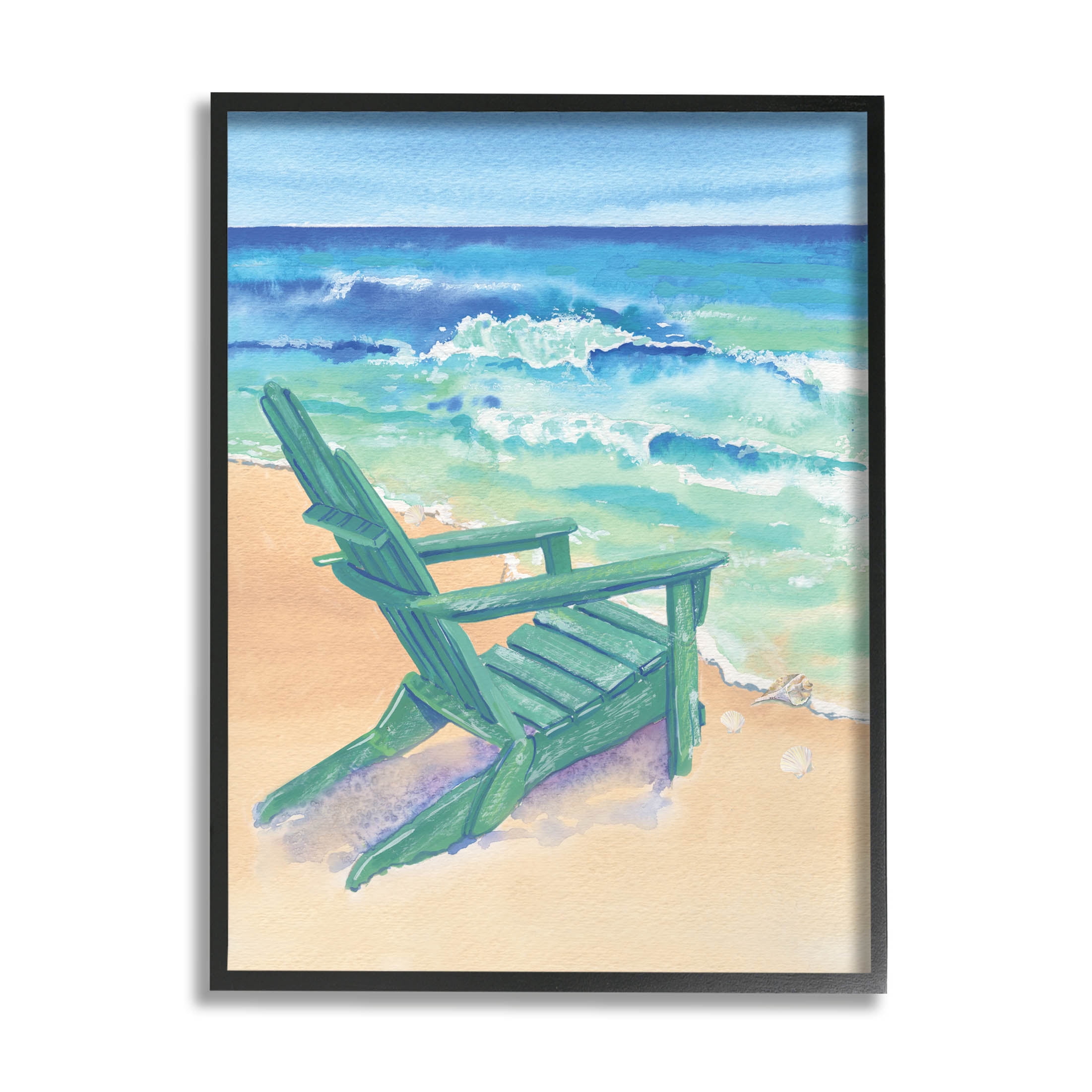 Stupell Industries Rolling Beach Waves Chair Painting Black Framed Art Print Wall Art, Design by Erica Christopher