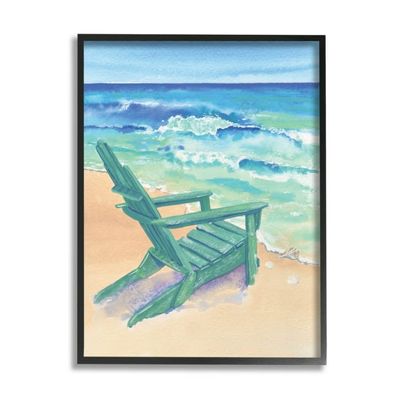 Stupell Industries Rolling Beach Waves Chair Painting Black Framed Art Print Wall Art, Design by Erica Christopher