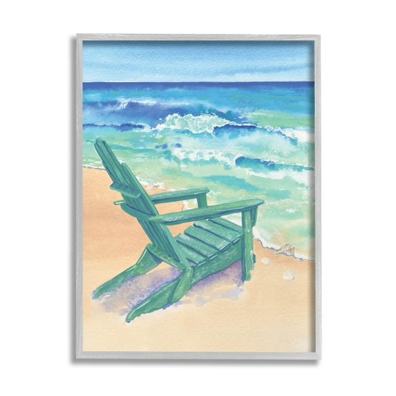 Stupell Industries Rolling Beach Waves Chair Painting Gray Framed Art Print Wall Art, Design by Erica Christopher