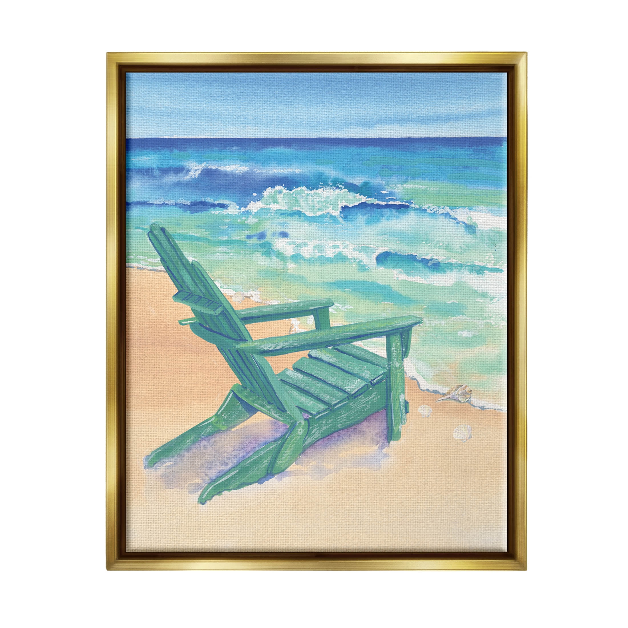 Stupell Industries Rolling Beach Waves Chair Painting Metallic Gold Floating Framed Canvas Print Wall Art, Design by Erica Christopher