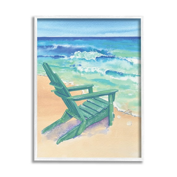 Stupell Industries Rolling Beach Waves Chair Painting White Framed Art Print Wall Art, Design by Erica Christopher