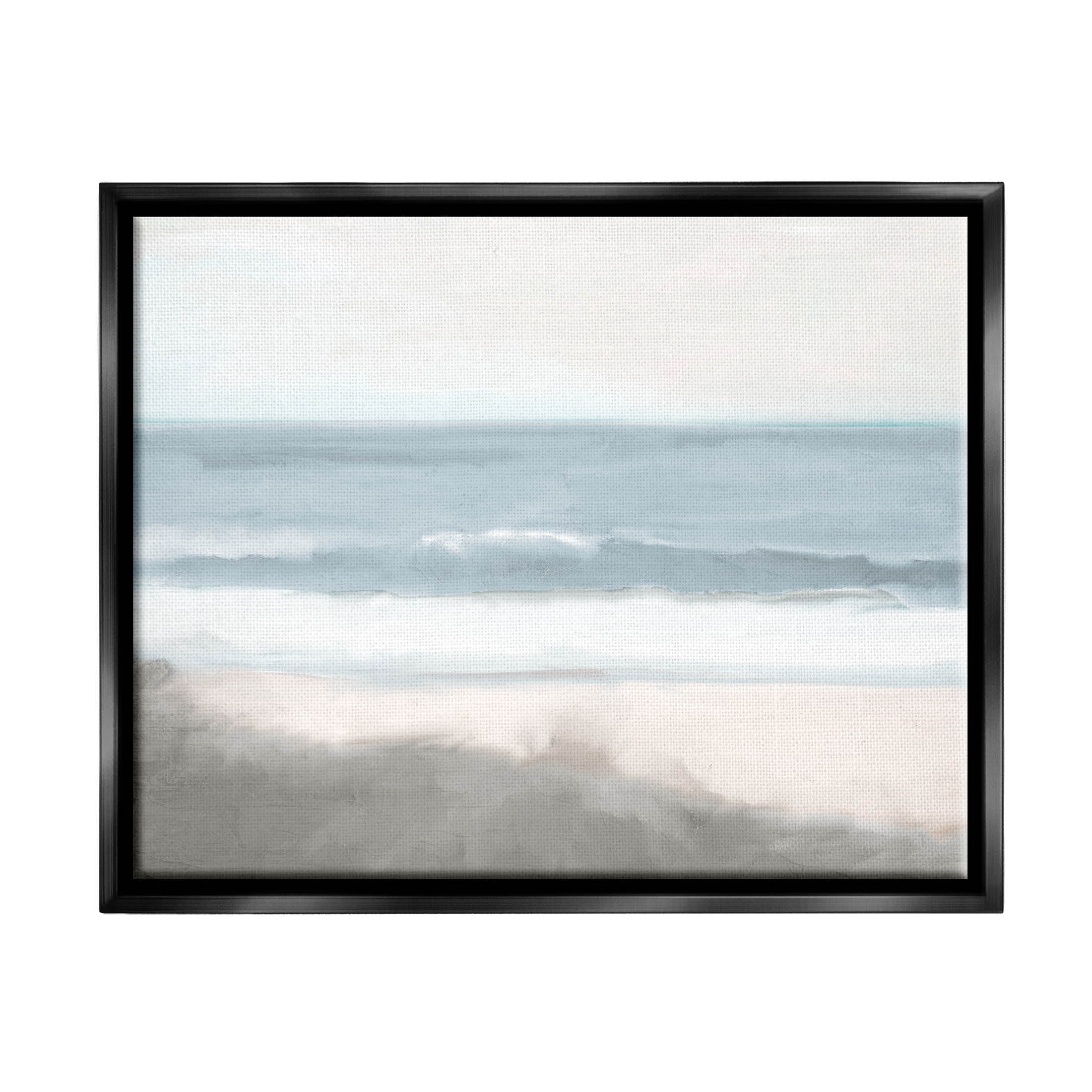 Stupell Industries Rolling Beach Waves Foamy Shoreline Graphic Art Jet Black Floating Framed Canvas Print Wall Art, Design by Kim Allen