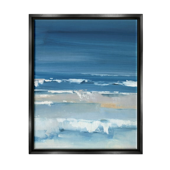 Stupell Industries Rolling Beach Waves Foamy Shoreline Painting Jet Black Floating Framed Canvas Print Wall Art, Design by Ethan Harper