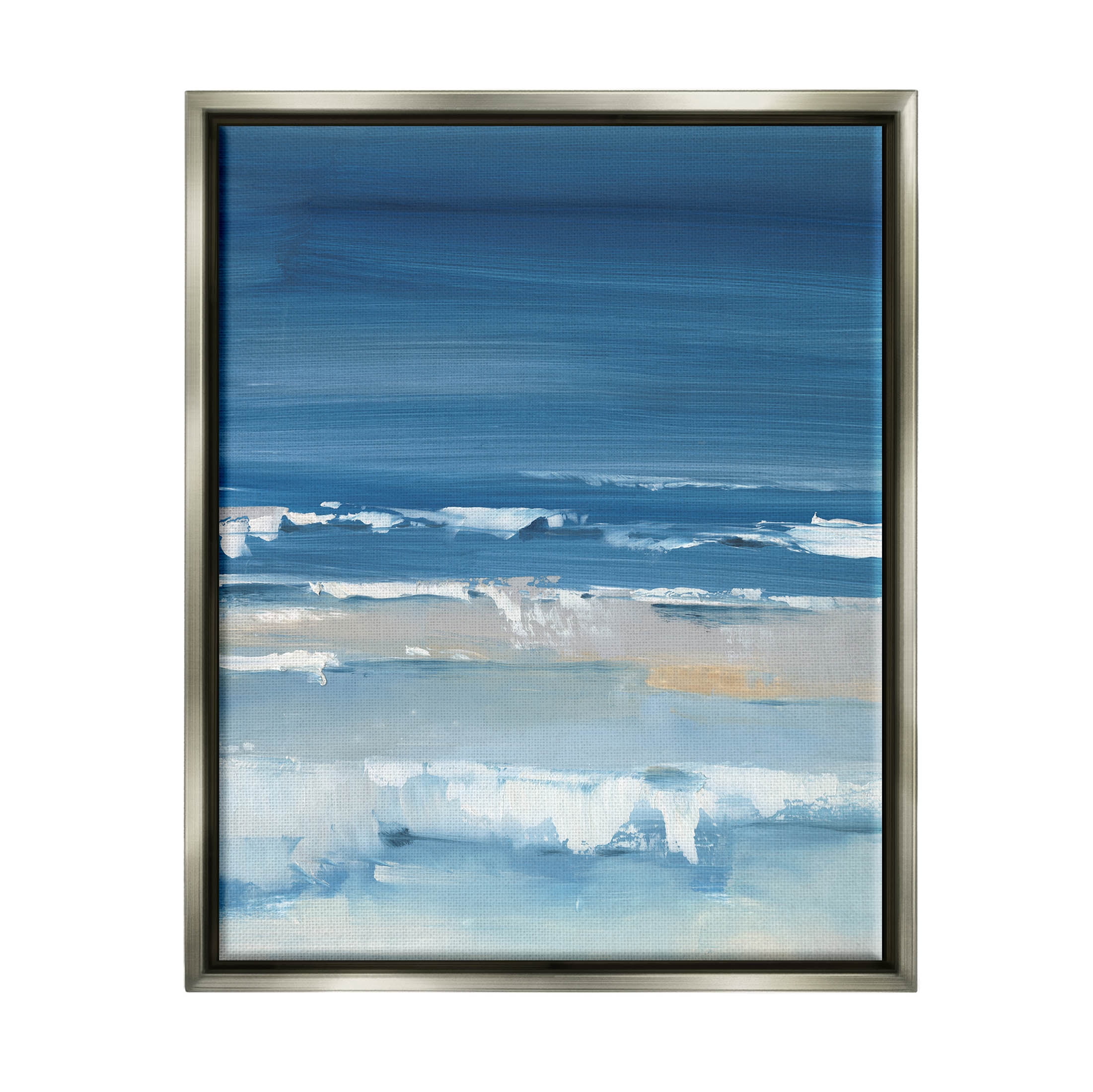 Stupell Industries Rolling Beach Waves Foamy Shoreline Painting Luster Gray Floating Framed Canvas Print Wall Art, Design by Ethan Harper