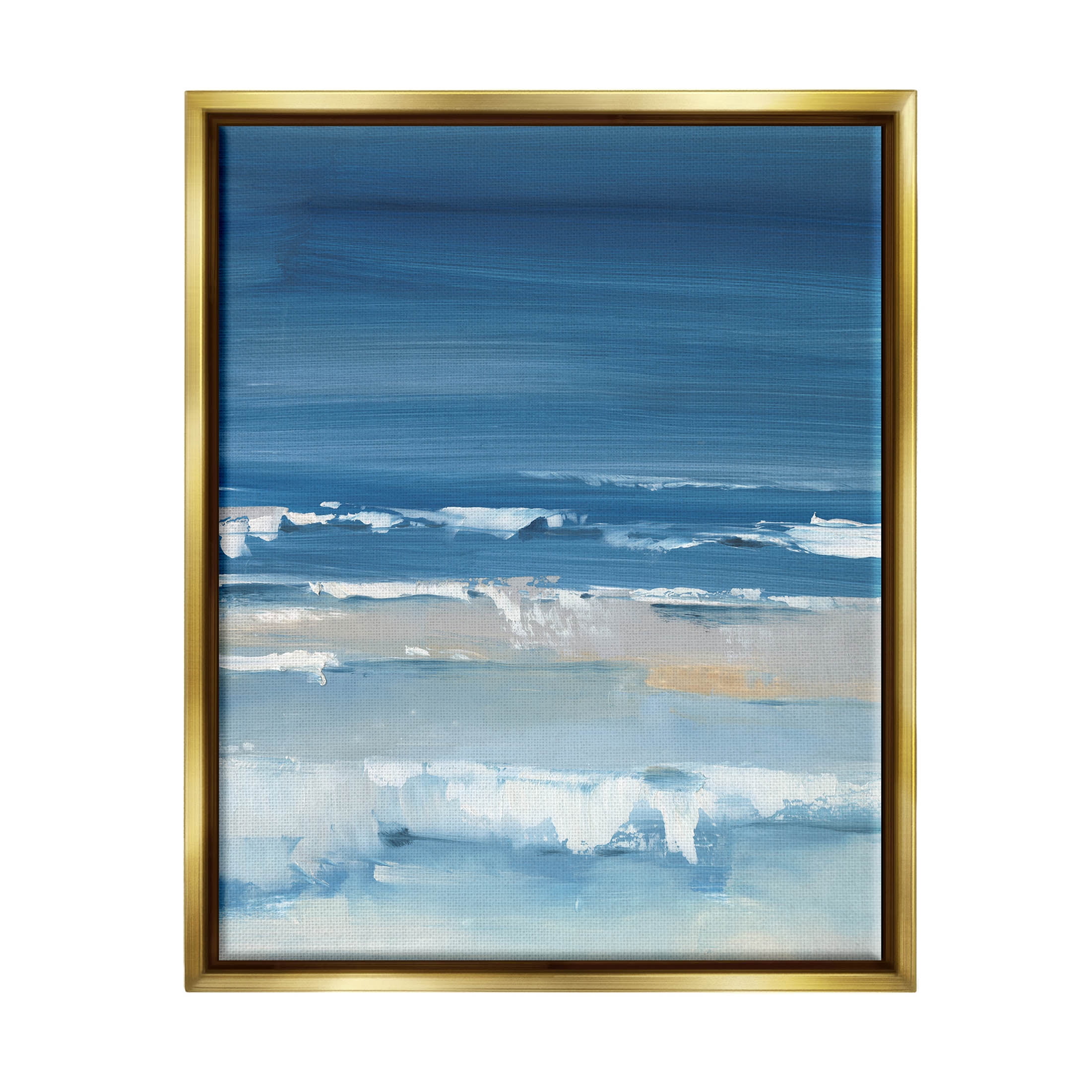Stupell Industries Rolling Beach Waves Foamy Shoreline Painting Metallic Gold Floating Framed Canvas Print Wall Art, Design by Ethan Harper