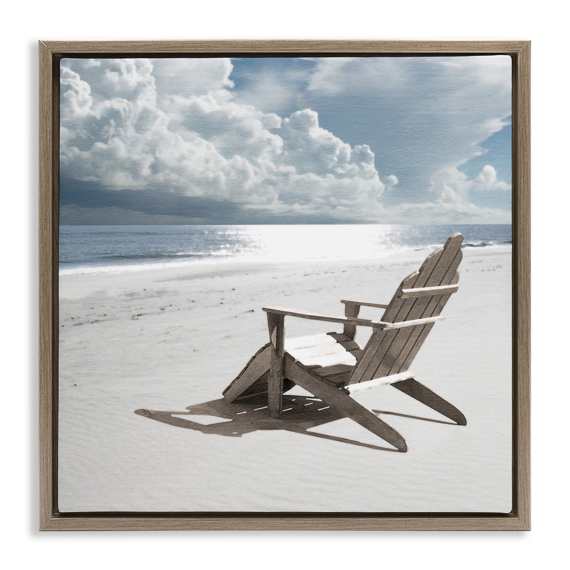 Stupell Industries Rolling Clouds Beach Coastal Photography Brown Floater Framed Canvas Art Print Wall Art, 18 x 18