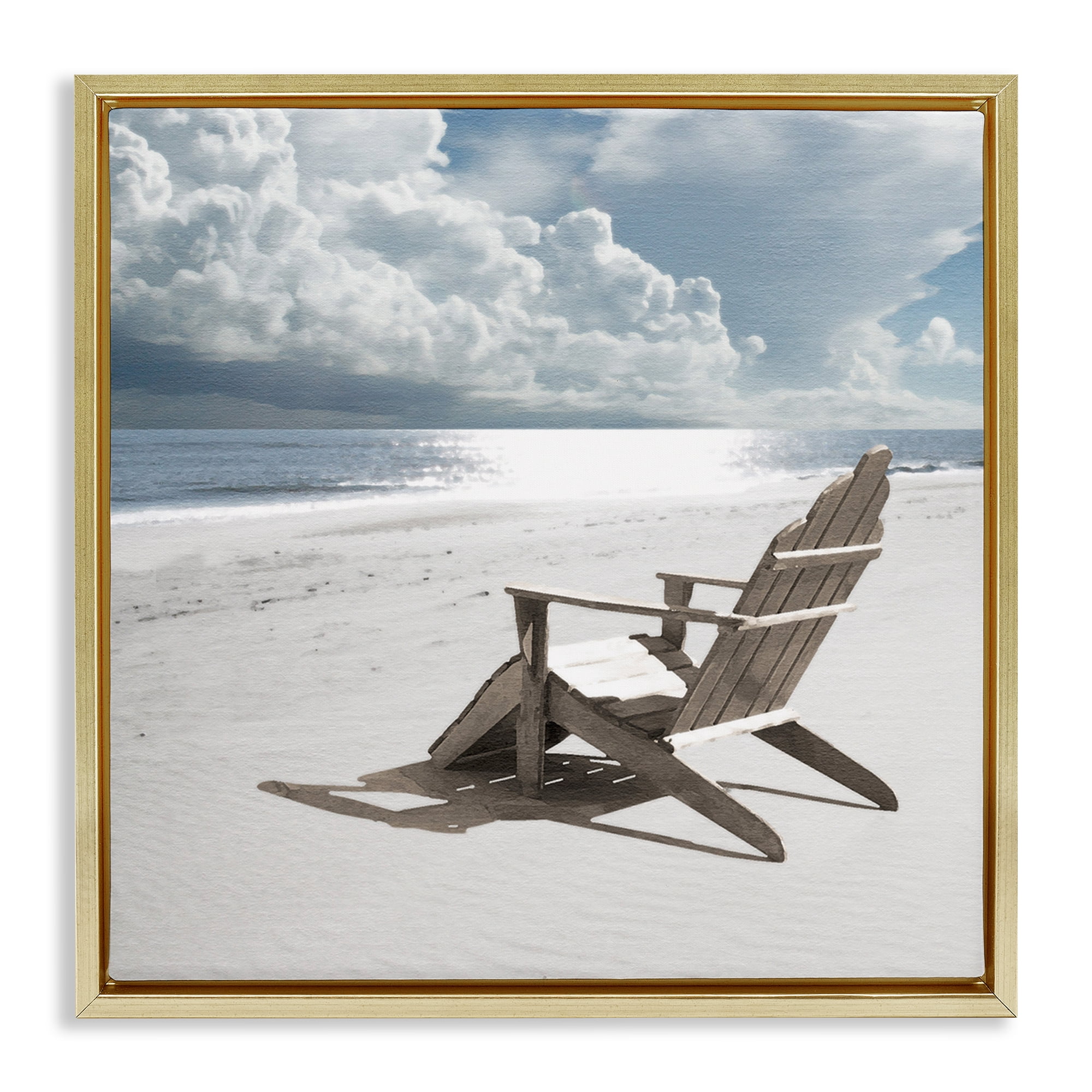 Stupell Industries Rolling Clouds Beach Coastal Photography Gold Floater Framed Canvas Art Print Wall Art, 18 x 18