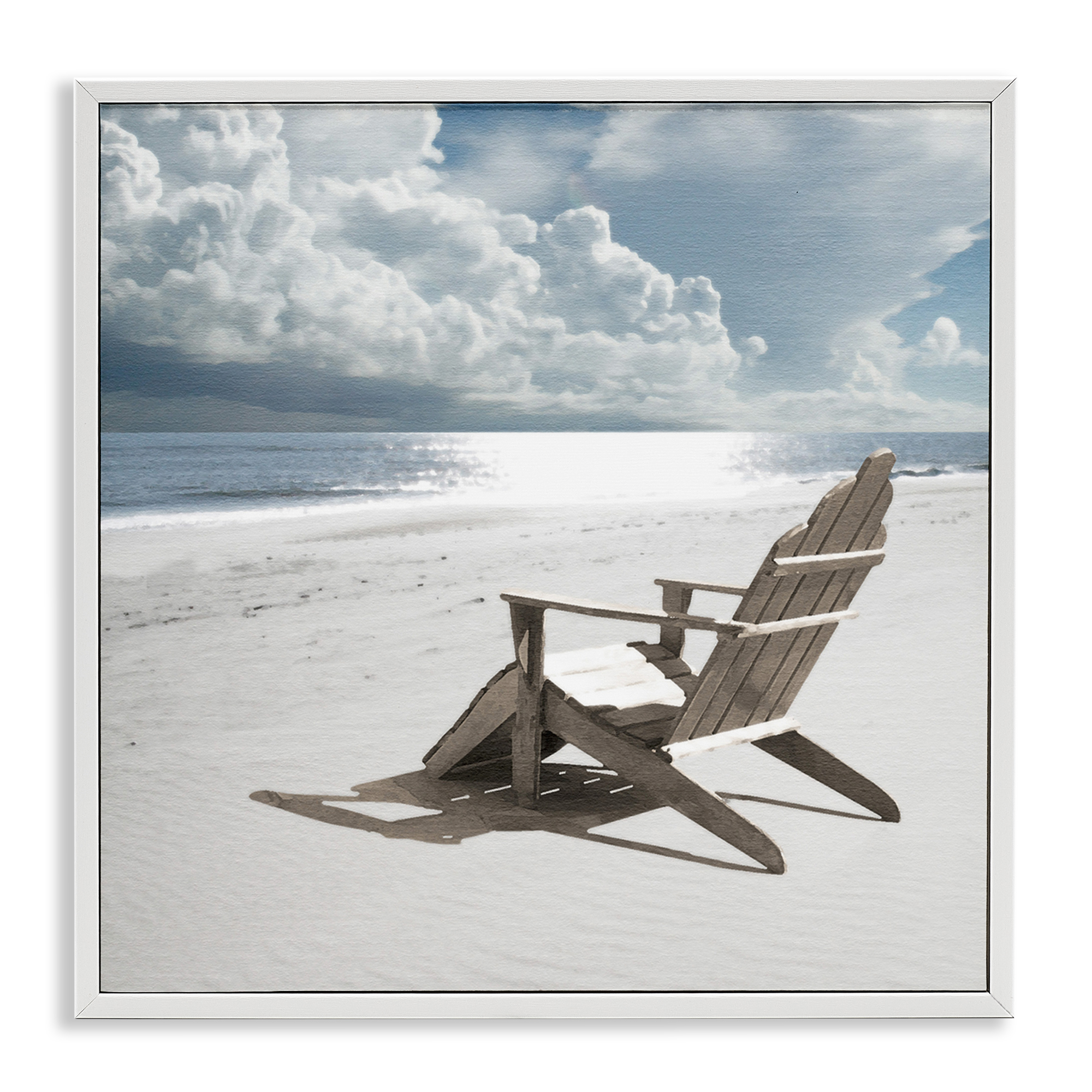 Stupell Industries Rolling Clouds Beach Coastal Photography White Framed Art Print Wall Art, 12 x 12