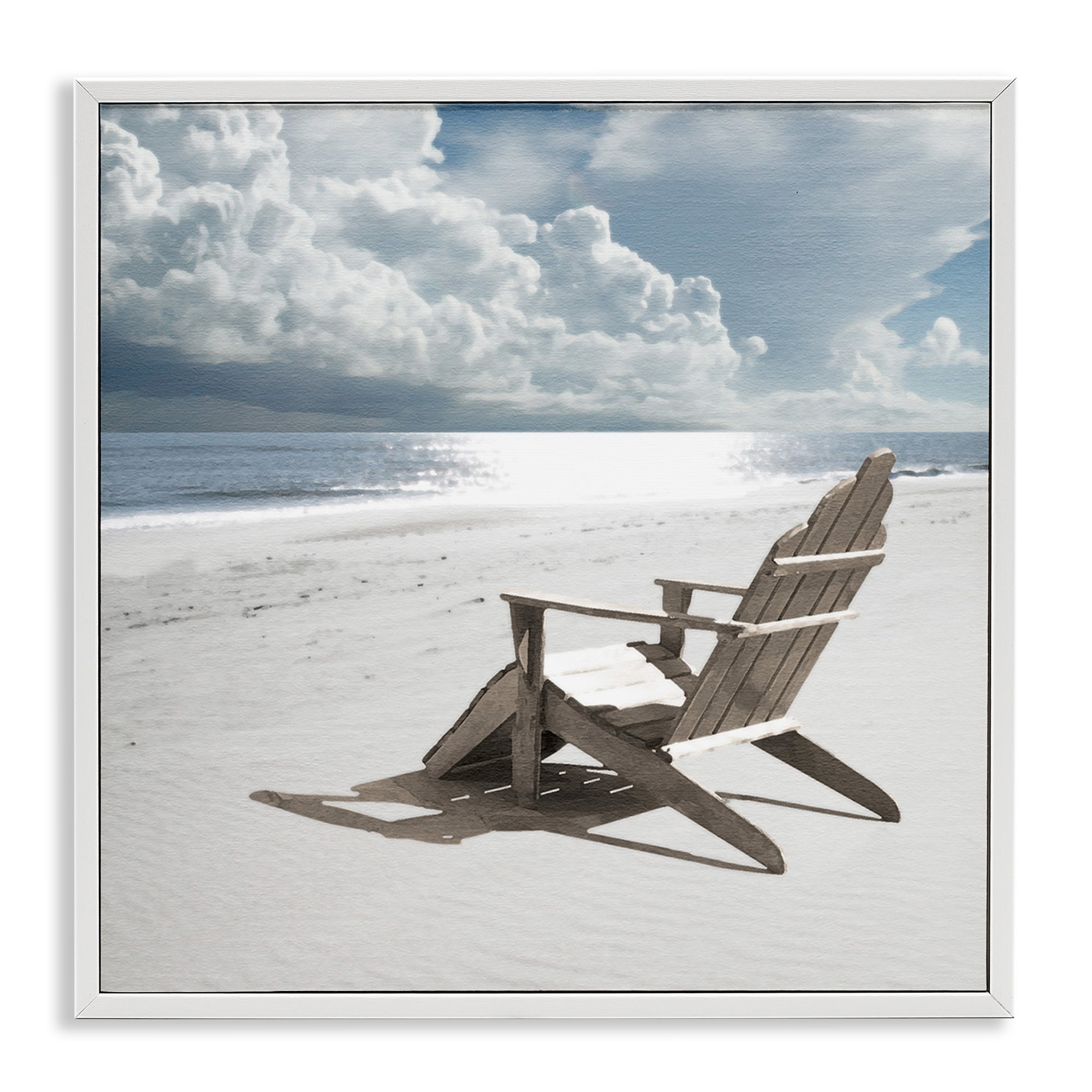 Stupell Industries Rolling Clouds Beach Coastal Photography White Framed Art Print Wall Art, 17 x 17