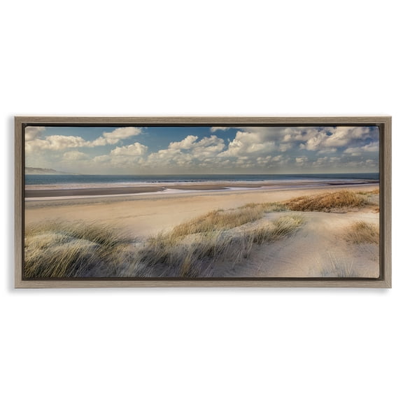 Stupell Industries Rolling Clouds Beach Scenery Landscape & Nature Painting Brown Floater Framed Canvas Art Print Wall Art, 25 x 11