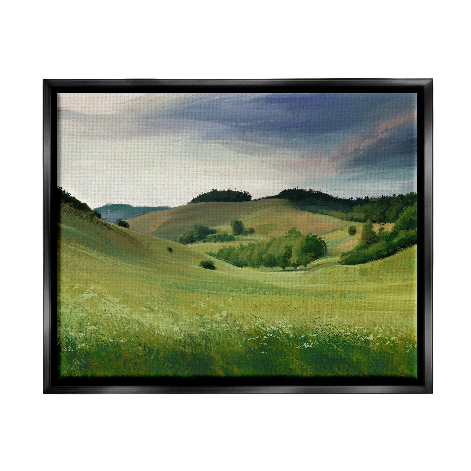 Stupell Industries Rolling Country Hills Green Rural Meadow Fields Painting Jet Black Floating Framed Canvas Print Wall Art, Design by Ziwei Li