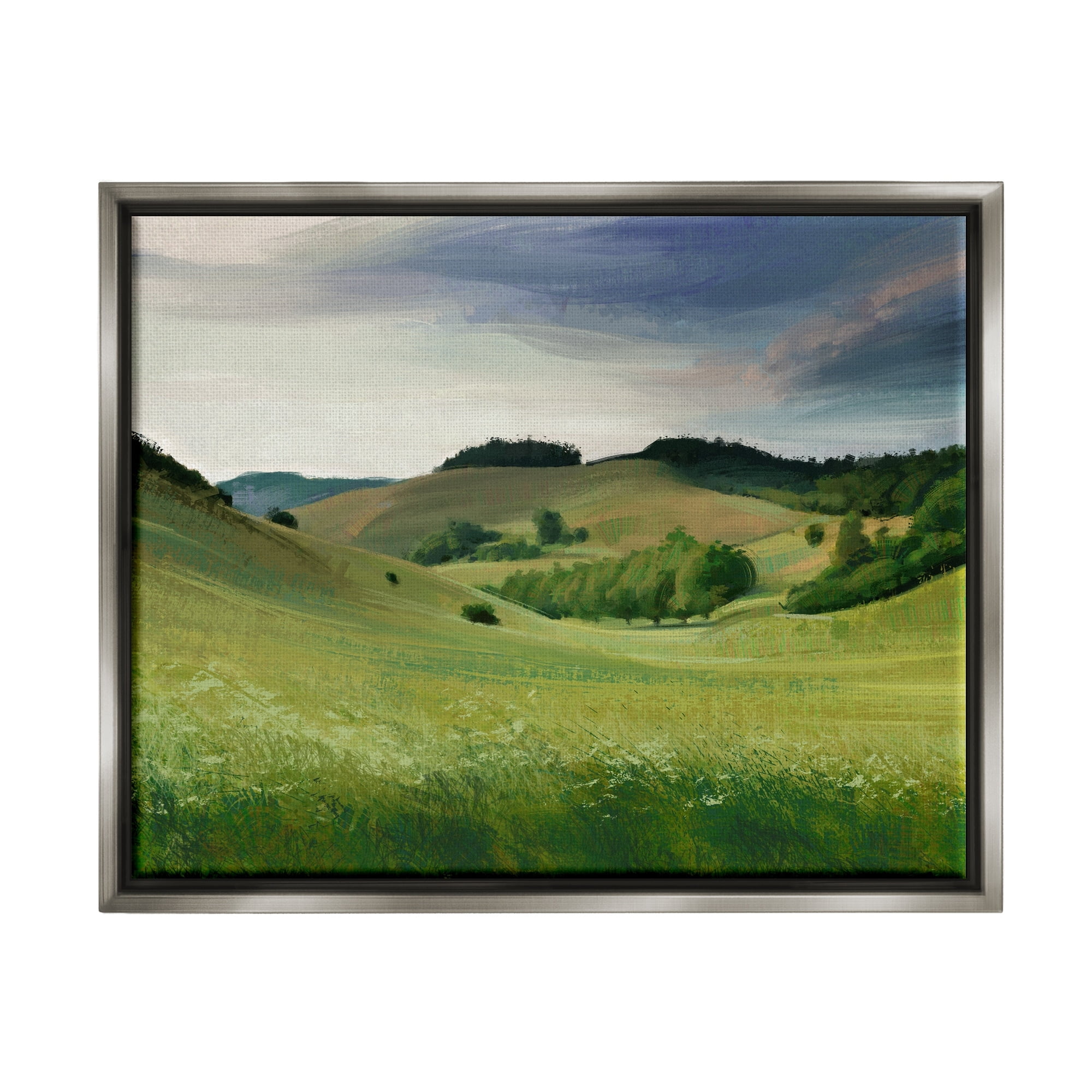 Stupell Industries Rolling Country Hills Green Rural Meadow Fields Painting Luster Gray Floating Framed Canvas Print Wall Art, Design by Ziwei Li
