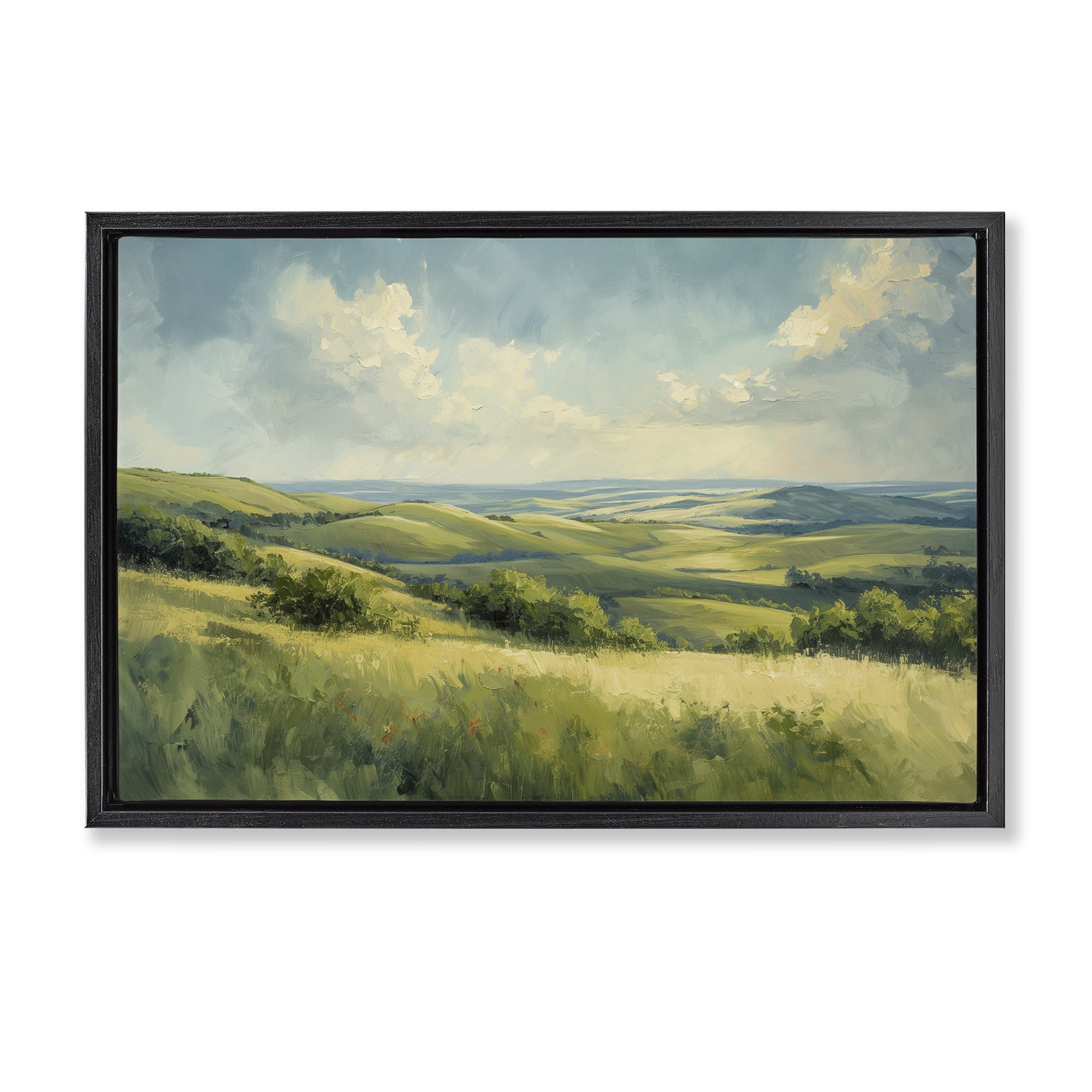 Stupell Industries Rolling Emerald Horizon Landscape & Nature Painting Black Floater Framed Canvas Art Print Wall Art, 25 x 17