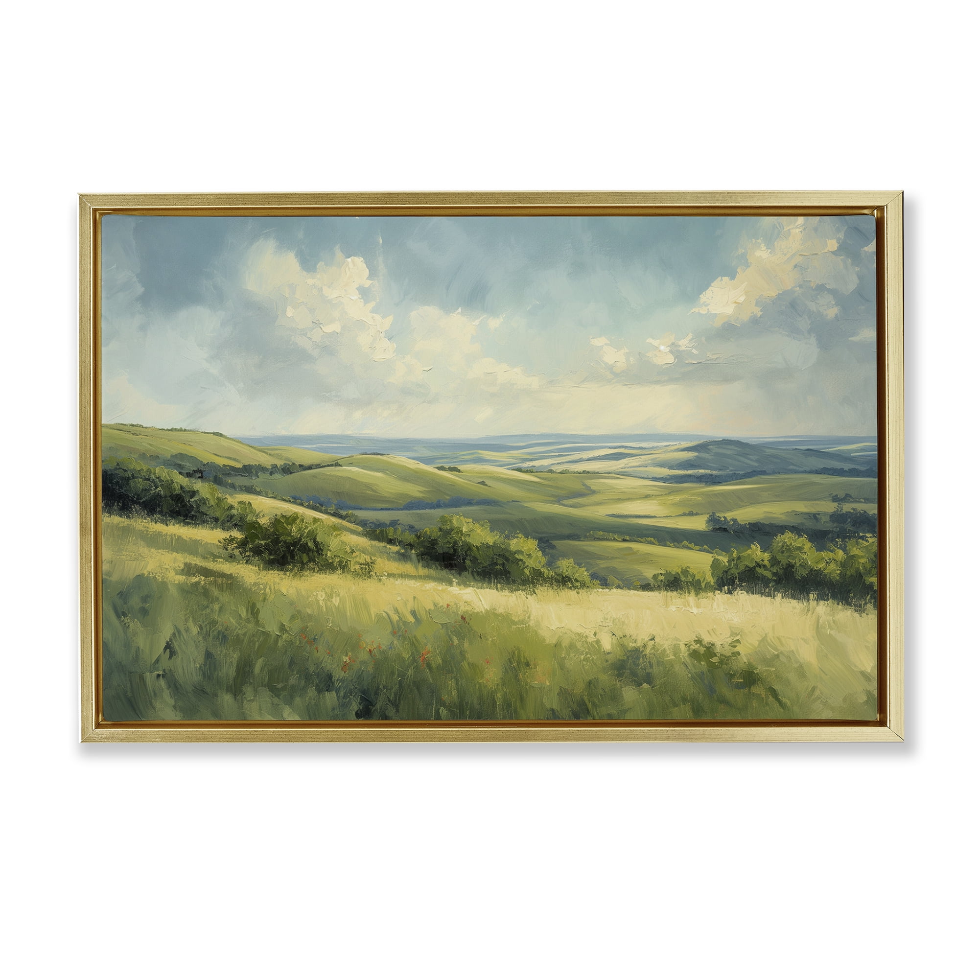 Stupell Industries Rolling Emerald Horizon Landscape & Nature Painting Gold Floater Framed Canvas Art Print Wall Art, 31 x 21